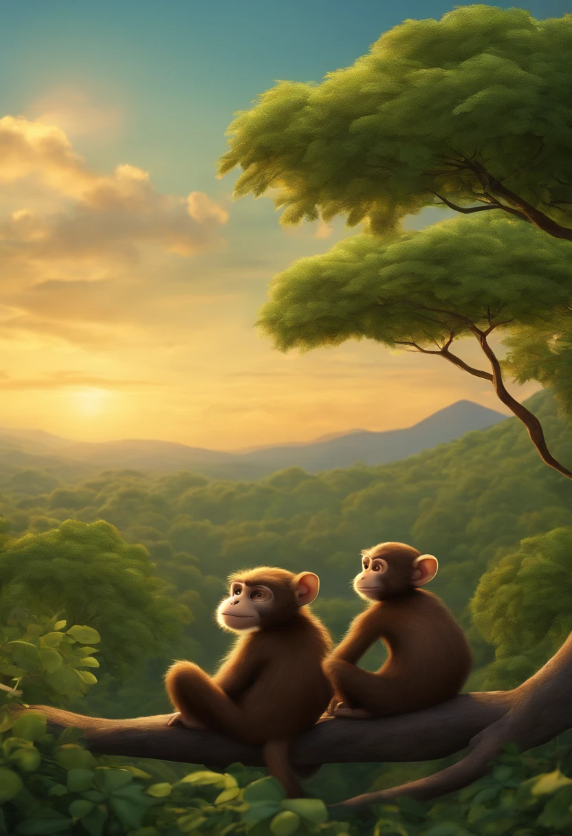 in the tallest hill, two cartoon monkey laying down while looking at the sky
