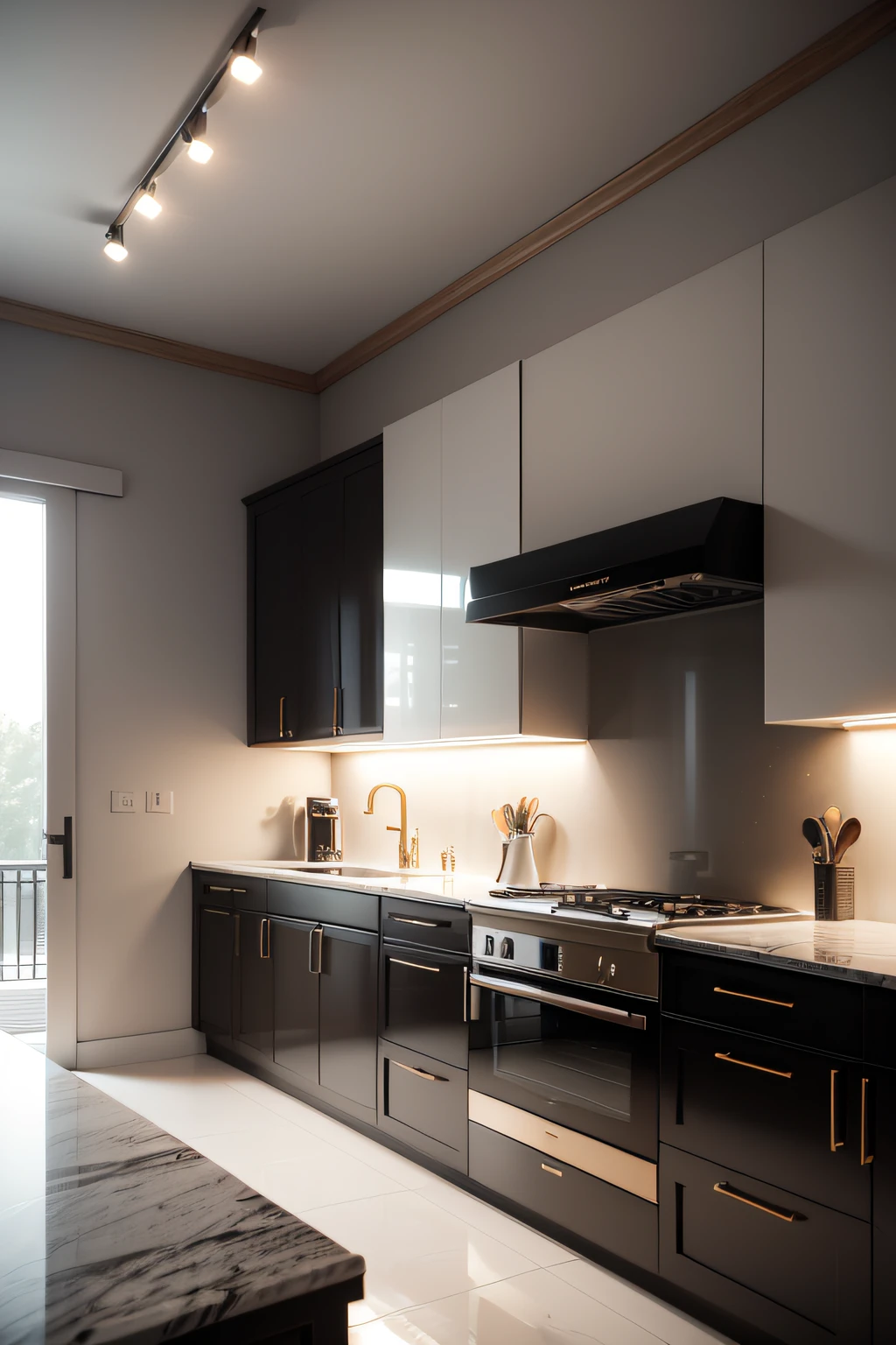 Ultra photo realsisim,tmasterpiece,best qualtiy,ultra - detailed,超高分辨率,RAW photogr,8k,
light gray、Large modern kitchen in brown and white,Large kitchen cabinets,Charming lighting style,Light gold and light black,Li Shuxing,A fusion of tradition and modernity,Soft atmospheric light,Hard-edged lines,Stone opaque resin panel,Black refrigerator,
tmasterpiece,Ultra photo realsisim,32k,extremely detailed CG unity 8k wal,best qualtiy