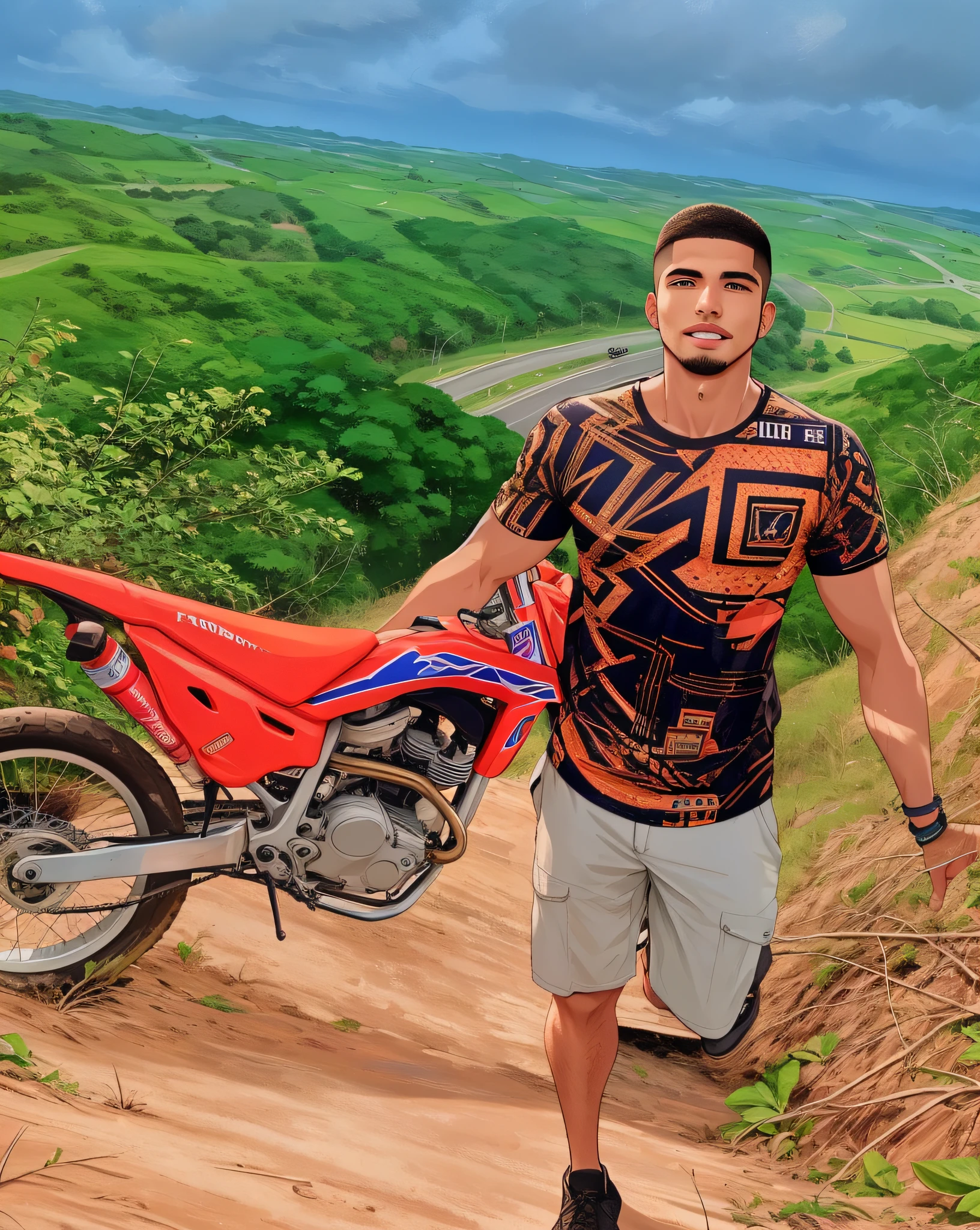 Homem de Arafed parado ao lado de uma bicicleta de terra em uma estrada de terra, caio santos, inspirado em Nathan Oliveira, lucas graziano, Directed by: Milton Menasco, Directed by: Alexander Brook, screensaver, Directed by: Jacob Steinhardt, andrea rocha, david rios ferreira, Directed by: Willian Murai, Directed by: Luis Miranda, mateus 9 5, Directed by: Felipe Seade
