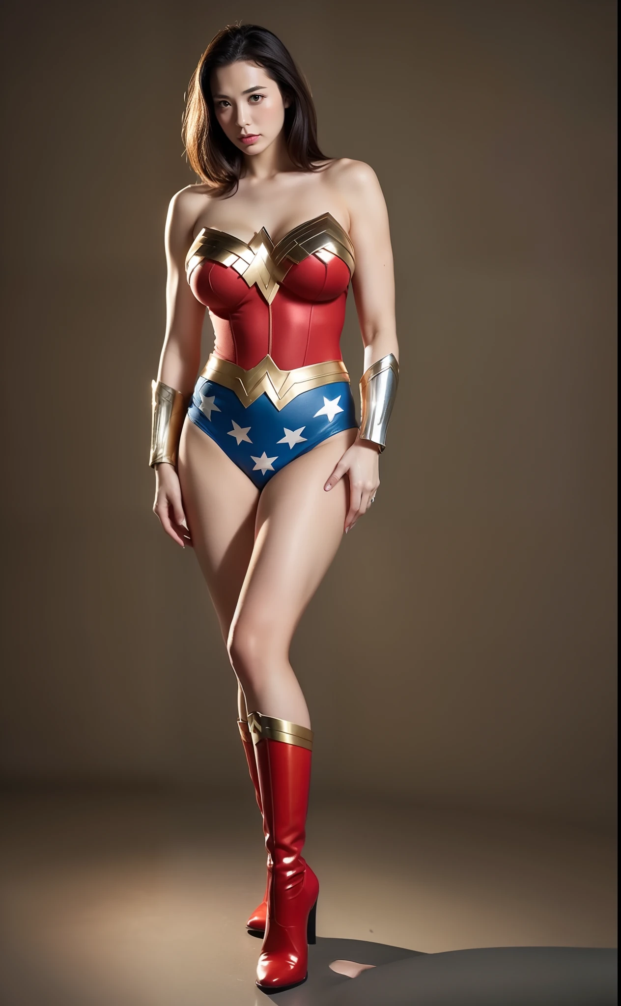 (((Make the most of the original image)))、(((Wonder Woman Costume)))、(((You must always close your eyes)))、(((Anguished facial expressions)))、(((lustrous dark hair)))、(((Must be hanged without fail)))、(((Feet must necessarily be worn with black tights)))、(((You need to wear red boots)))、((Top image quality、8K))、((top-quality、8K、​masterpiece:1.3))、Crisp focus:1.2、Beautiful woman with perfect body shape:1.4、Slender Abs:1.2、((layers-Cut、large boob:1.2))、a wet body:1.5、Highly detailed facial and skin texture、