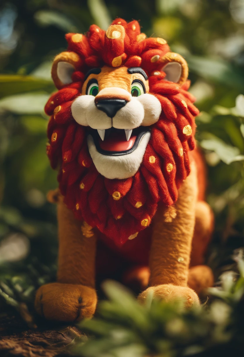 cinematic photo Embroidery of a presumption, evil lion, equiretangular 360, rei da floresta , arte por Michael Hutter . fotografia 35mm, Film, Bokeh, profissional, 4k, altamente detalhado