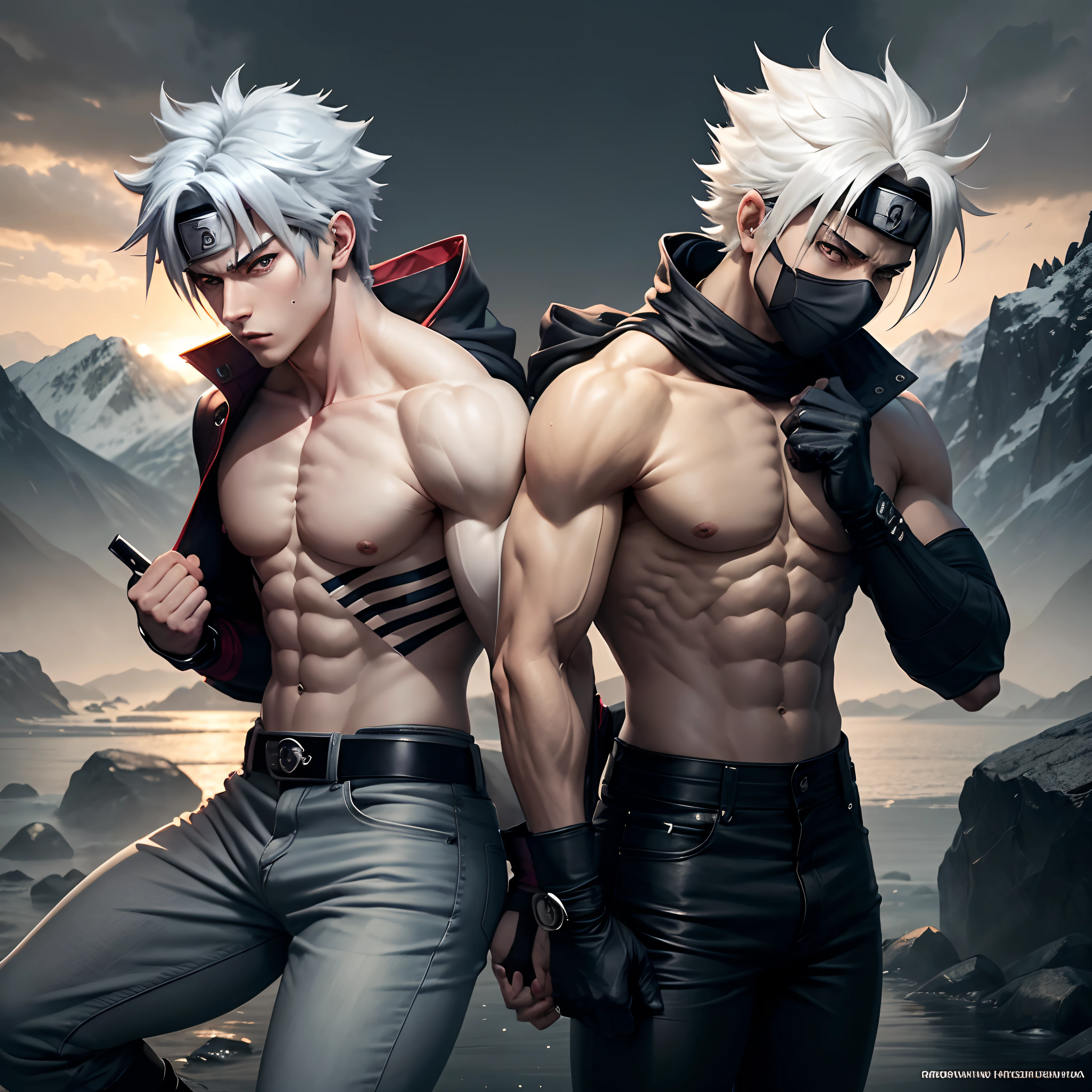 Create the iconic Naruto Shippuden character, Kakashi Hatake "Visualize the legendary kakashi, a prominent character from the Naruto Shippuden anime. He possesses a slim fit body physique, wearing a mask exposing only one of his red eyes. He has a silver hair wearing a black vest over his green clothing and black baggy jeans and black boots. Kakashi  is powerful character holding a kunai that that adds to his iconic appearance. His defining ability is his ability to weild lightning . Picture him in a serene mountain showcasing his  strength. Set him against a background of snowy and thunder backdrop, with  creating a moody atmosphere. The background should emphasize him looking  strong and wild.Capture this image to pay homage to Kakashi 's character, showcasing his powerful presence and his association with, a central theme in his story arc within the Cowboy Bebop series." ((Perfect face)), ((perfect hands)), ((perfect body)), [perfect image of Erza scarlet (Cowboy Bebop anime character)] Negative prompt: watermark, signature, username, text, (nsfw, nude, nipple, nipples), (worst quality, low quality, normal quality), badhandv4, (missing hands, missing legs, missing finger), (extra hands, extra legs, extra finger), (bad hands, bad legs, bad finger), greyscale, monochrome, cropped, duplic