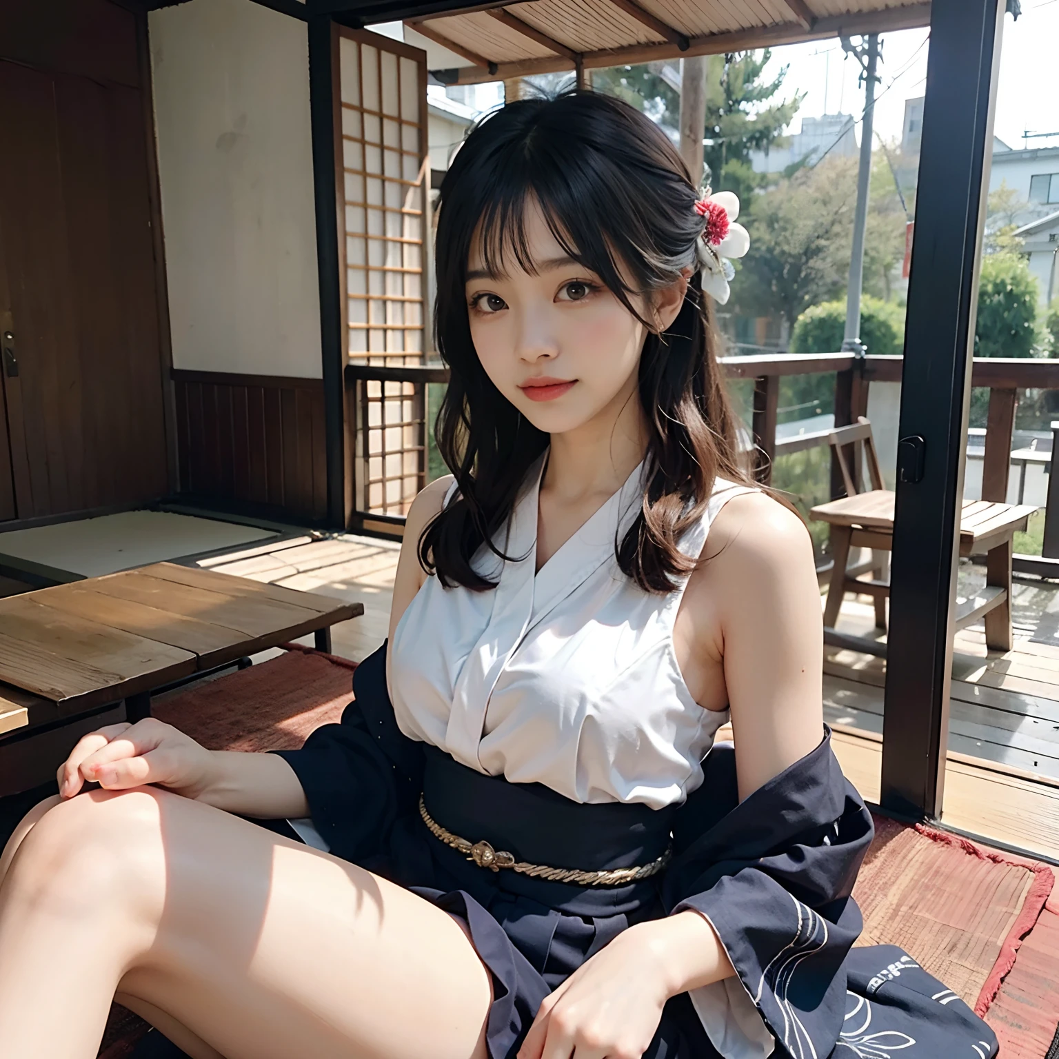 hi-school girl,, Japan Yukata, No bra, , Legs spread wide