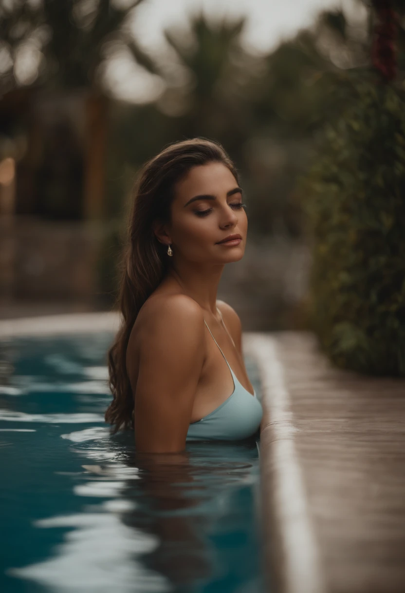 mulher ruiva muito gostosa com a bunda grande seios grandes e cintura fina deitada tomando sol na beira da piscina