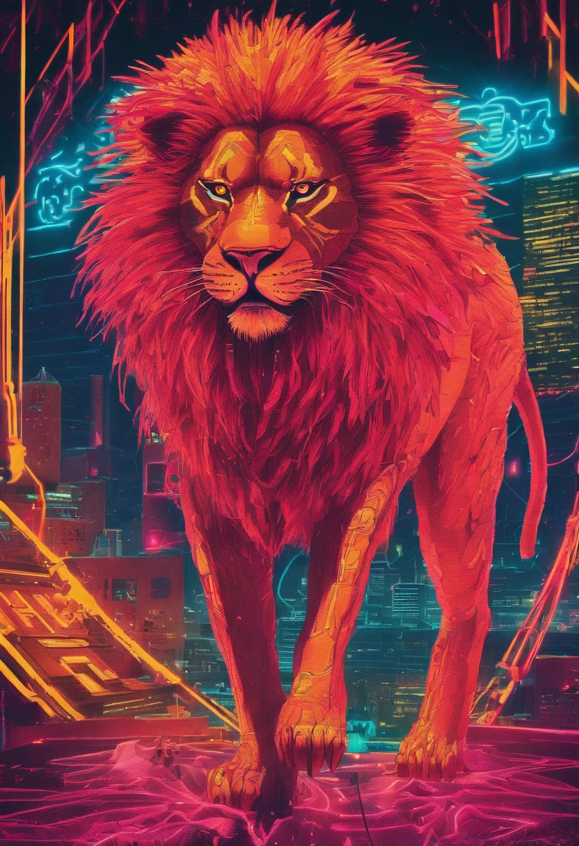 cinematic photo Embroidery of a presumption, evil lion, equiretangular 360, rei da floresta , arte por Michael Hutter . fotografia 35mm, Film, Bokeh, profissional, 4k, altamente detalhado