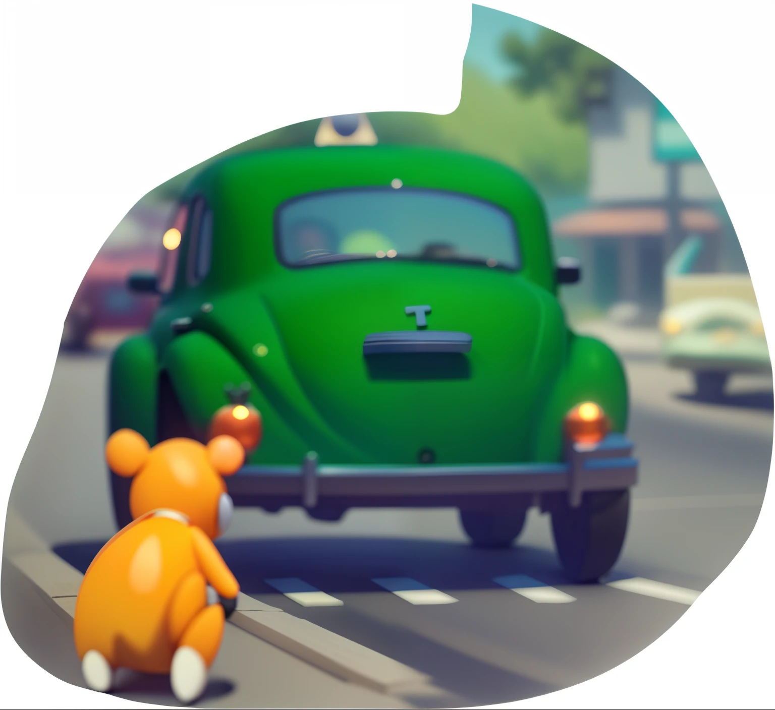 Green Beetle taxi back，3D Pixar animation style，tmasterpiece， best qualityer, ultra - detailed, ，Pastel tonal background , Extremely colorful， 。.。.。.。.。.。.。.3D Q style，tchibi，A cinematic scene，Super details romantic soft focus and ethereal light，The sun shines on it，A cinematic scene，Full body 2D artwork，blur backgroun，romantic soft focus and ethereal light，The sun shines on it，A cinematic scene，super detailing，pix： 2 style，Pope Martin，movie light effect，brightly，OC renderer，C4D，。.。.。.。.。.。.。.3D，blender，8K，4K，Warm colors --NIJI 5 -- --q 2，