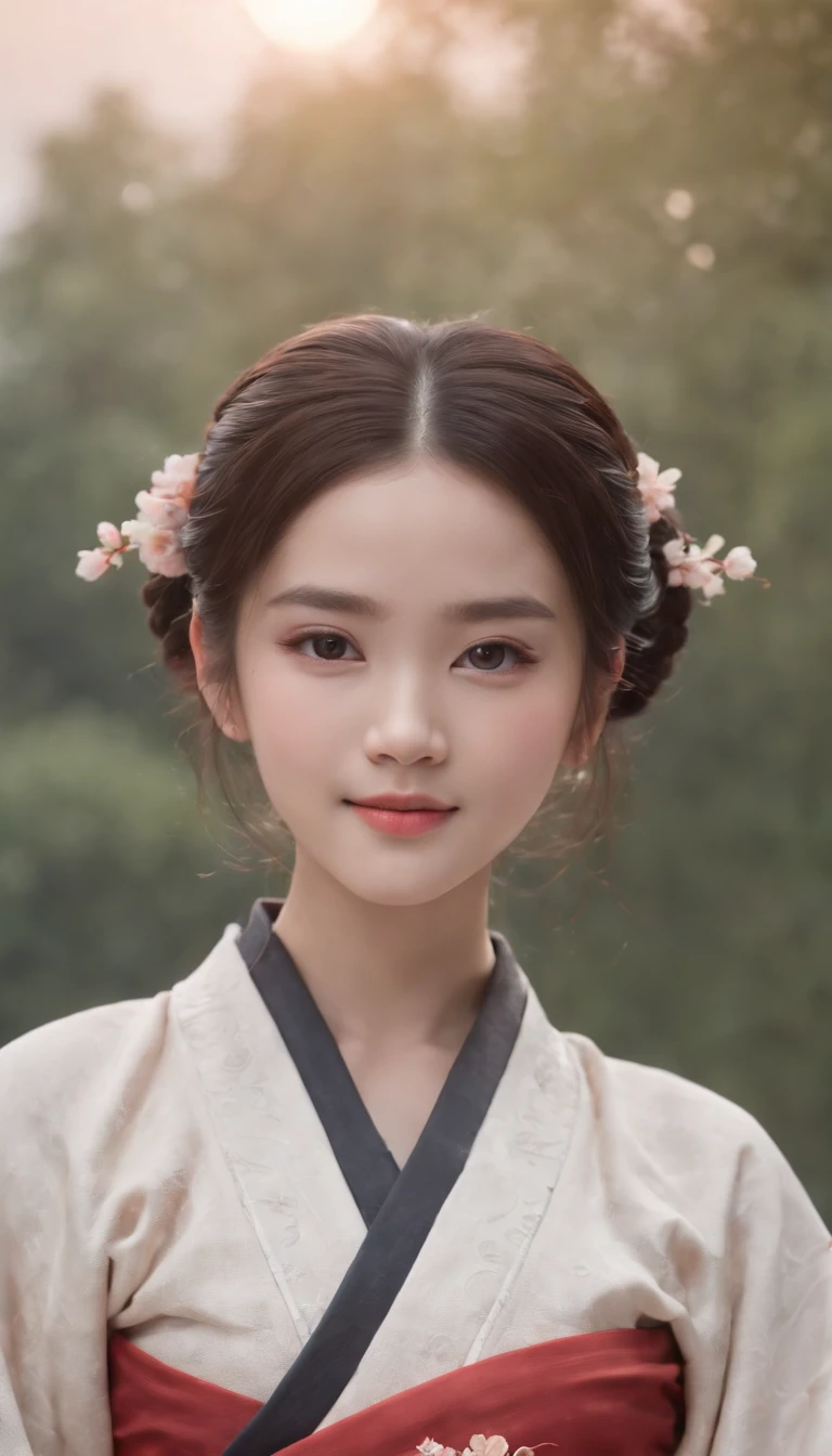 1girll, Moon, hair adornments, full moon, Cloud, sky,Night, Chinese clothes, Solo, Smile, Wide sleeves, Night sky, Long sleeves, flower, hug, hair flower, petals, child, Blush, parted lip, Black hair, Rabbit, Cloudy sky, forehead mark, Black eyes, face markings, updo, Artist name, Animal hugs, Hanfu, hair-bun, , Holding, Outdoors, Short hair, sleeves past wrists