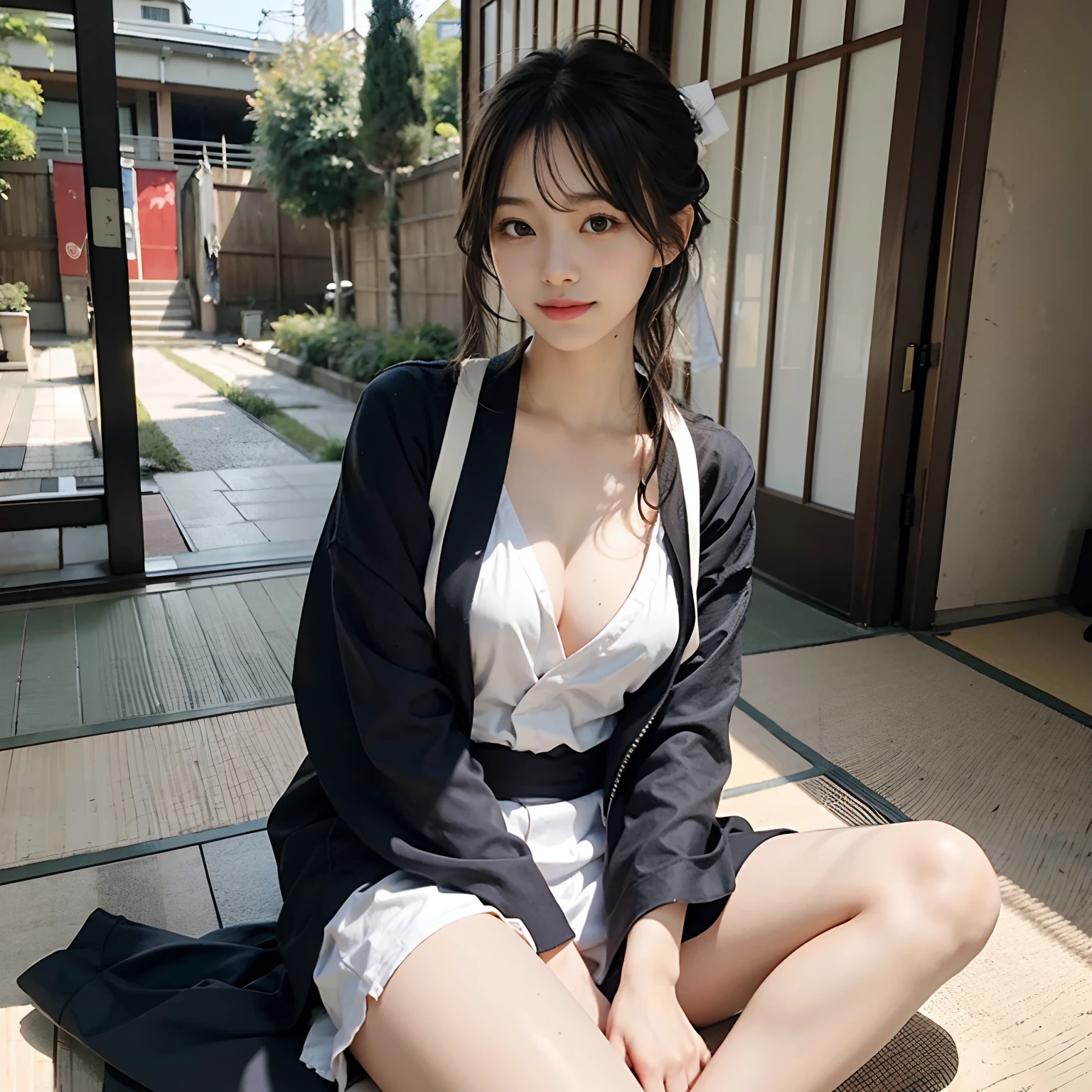 hi-school girl, lesbian, Japan Yukata, No bra, , Legs spread wide