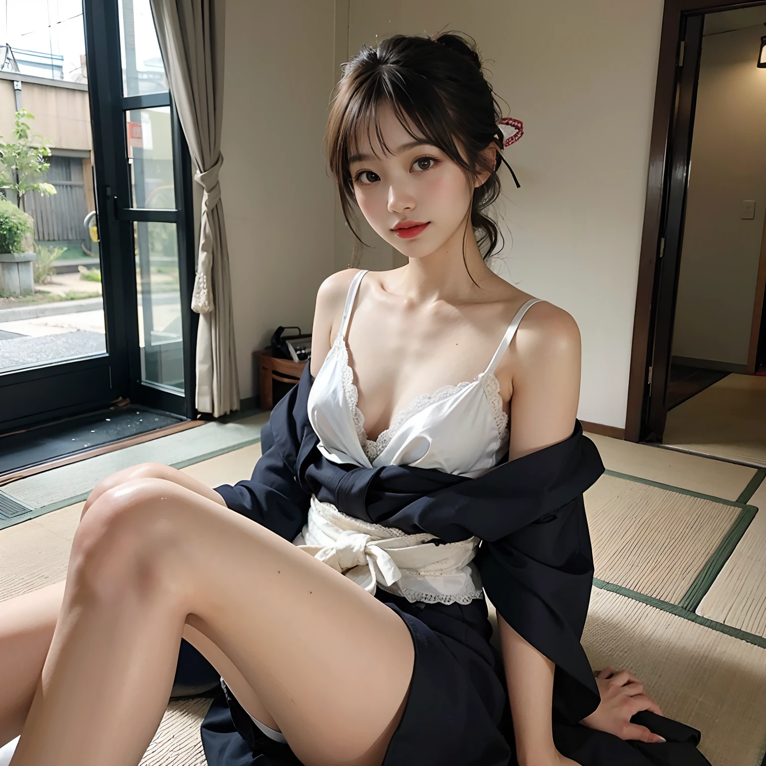 hi-school girl, lesbian, Japan Yukata, No bra, , Legs spread wide