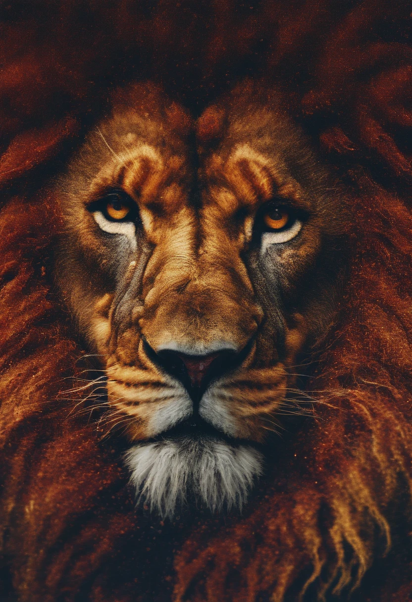 cinematic photo Embroidery of a presumption, evil lion, equiretangular 360, rei da floresta , arte por Michael Hutter . fotografia 35mm, Film, Bokeh, profissional, 4k, altamente detalhado