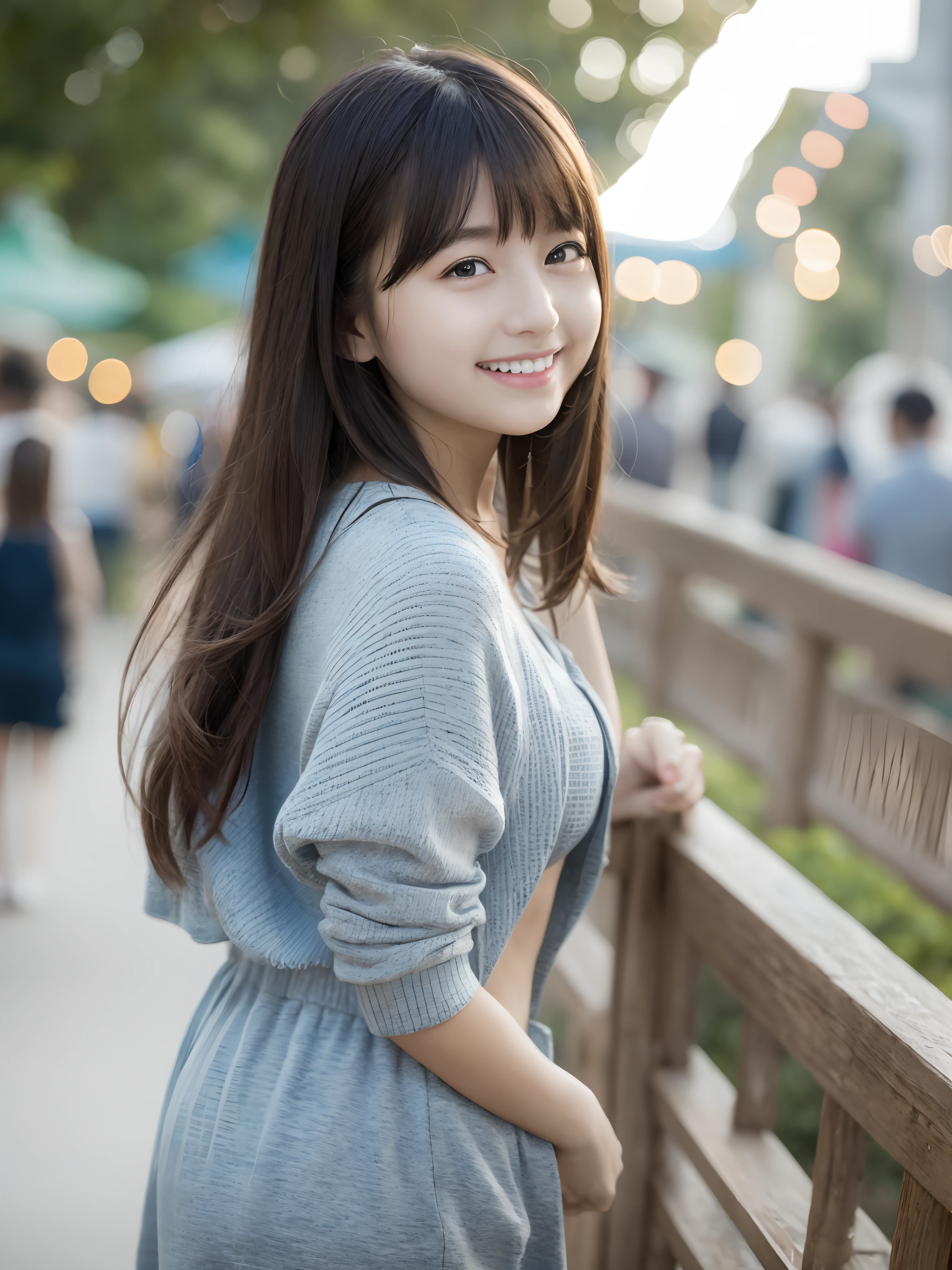 masterpiece、top-quality、Very detailed 8k wallpaper、
Cute s、
girlfriend、Casual clothing、Happy smile、
An amusement park、natta、细致背景、From Side、realisitic、Live action、Summer style、Happy smile