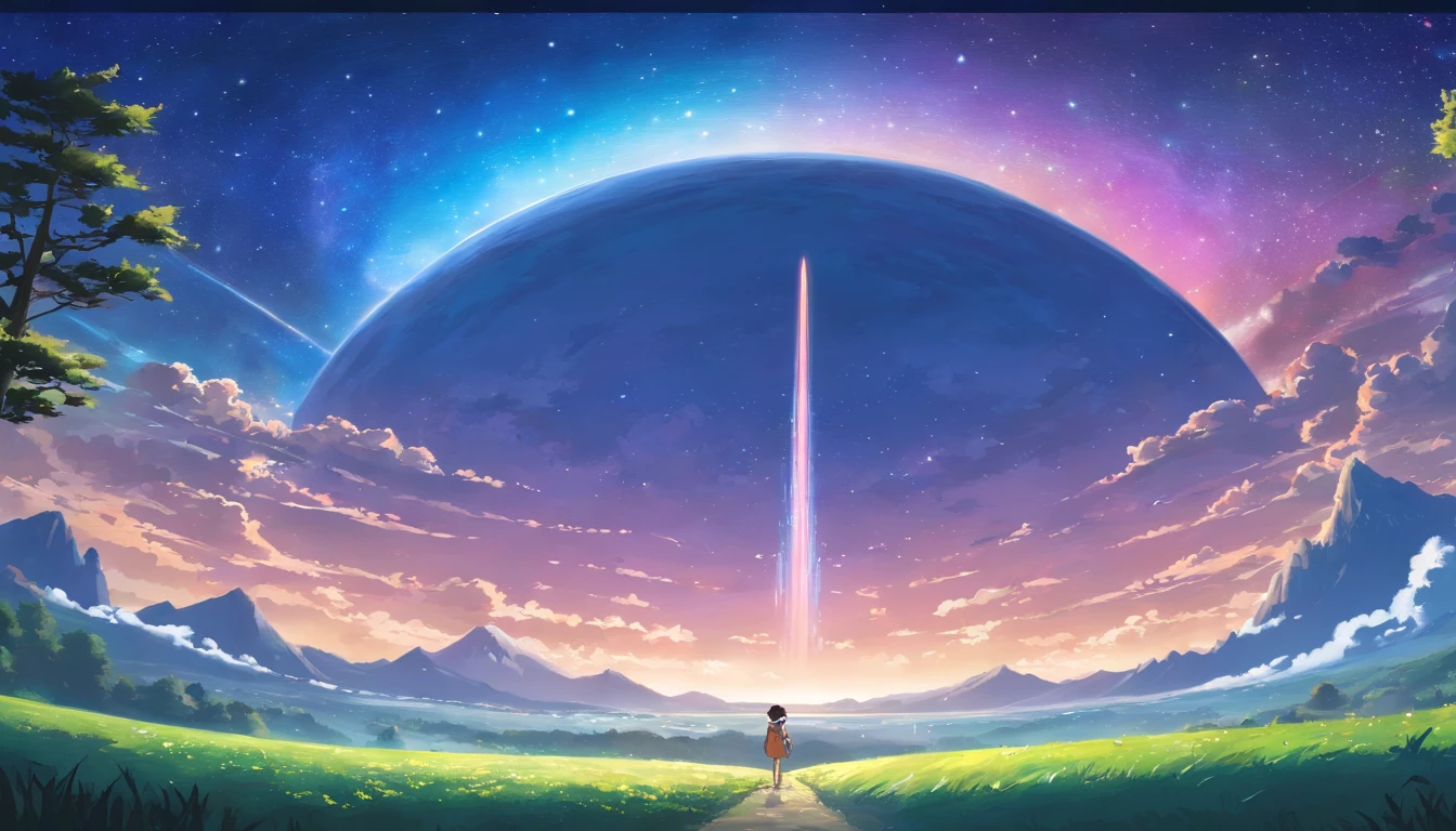 ((masutepiece)),(Best Quality)),Magnificent space image scene,Um ser celestial,Interstellar,Giant Stargate,(((Giant spaceship))),Spaceship,Shining starry sky,8K,super-fine,high quarity