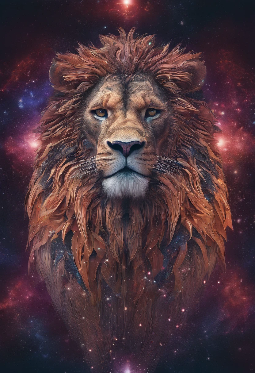 (best quality,4k,highres,masterpiece:1.2),ultra-detailed,(realistic,photorealistic,photo-realistic:1.37),HDR,UHD,studio lighting,ultra-fine painting,sharp focus,physically-based rendering,extreme detail description,professional,vivid colors,bokeh,cinematic,embroidered,evil lion,fictional animal,equirectangular 360,king of the forest,art by Michael Hutter,35mm photography,film,professional,highly detailed