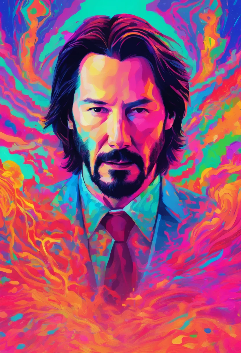Keanu Reeves , transgressive art, Sharp focus, 8 k'', rendering by octane , Saturated colors, Pastel colors