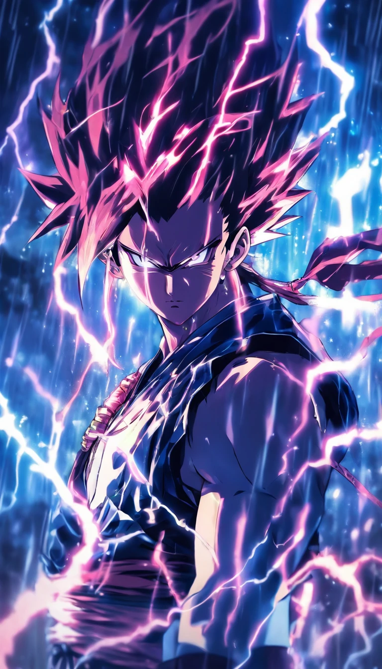 ((Master parts))，(Best quality))，view from long distance，Perimeter lightning，Sword Rain，A young swordsman，glowing effect，Hyper-realistic，Ultra photo realsisim，Chinese black and white ink style，rot，discoloration，dyeing，shadowing，8K，super-fine，Upper Kulidade，renderizador OC