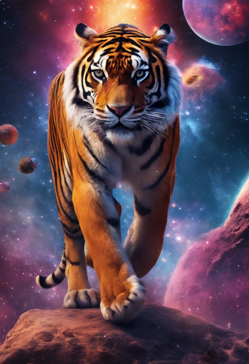 (best quality,4k,highres,masterpiece:1.2),ultra-detailed,(realistic,photorealistic,photo-realistic:1.37),HDR,UHD,studio lighting,ultra-fine painting,sharp focus,physically-based rendering,extreme detail description,professional,vivid colors,bokeh,cinematic,embroidered,evil tiger,fictional animal,equirectangular 360,king of the Planet earth,art by Michael Hutter,35mm photography,film,professional,highly detailed