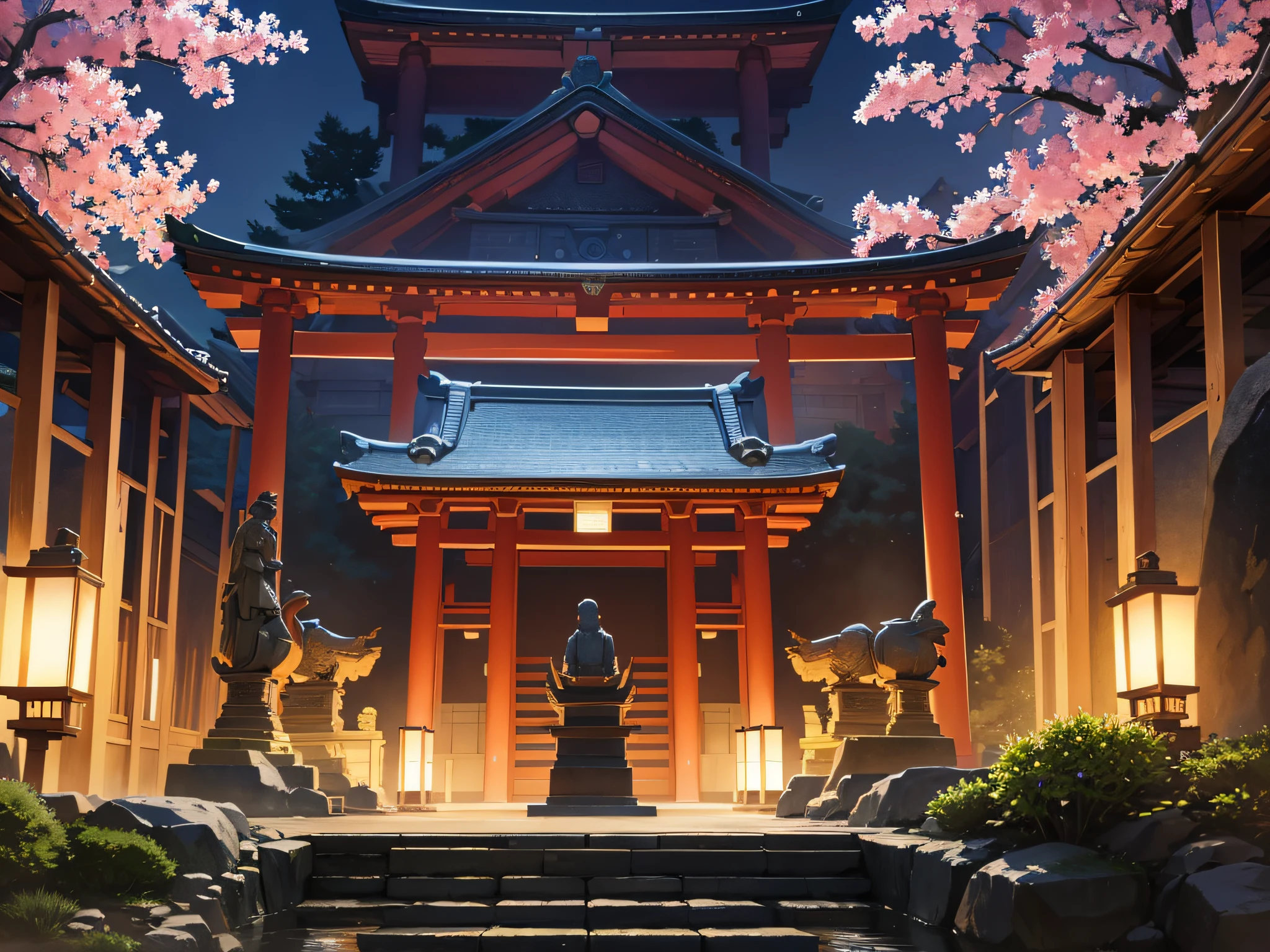 Japanese anime scene design，Ancient shrines，Ancient Japanese Showa style，Quiet and elegant atmosphere，Delicate and soft painting style，Cinematic lighting effects，HD picture quality，abundant detail，32K，Very perfect and unified 8K HD wallpaper，OC rendering sculpture