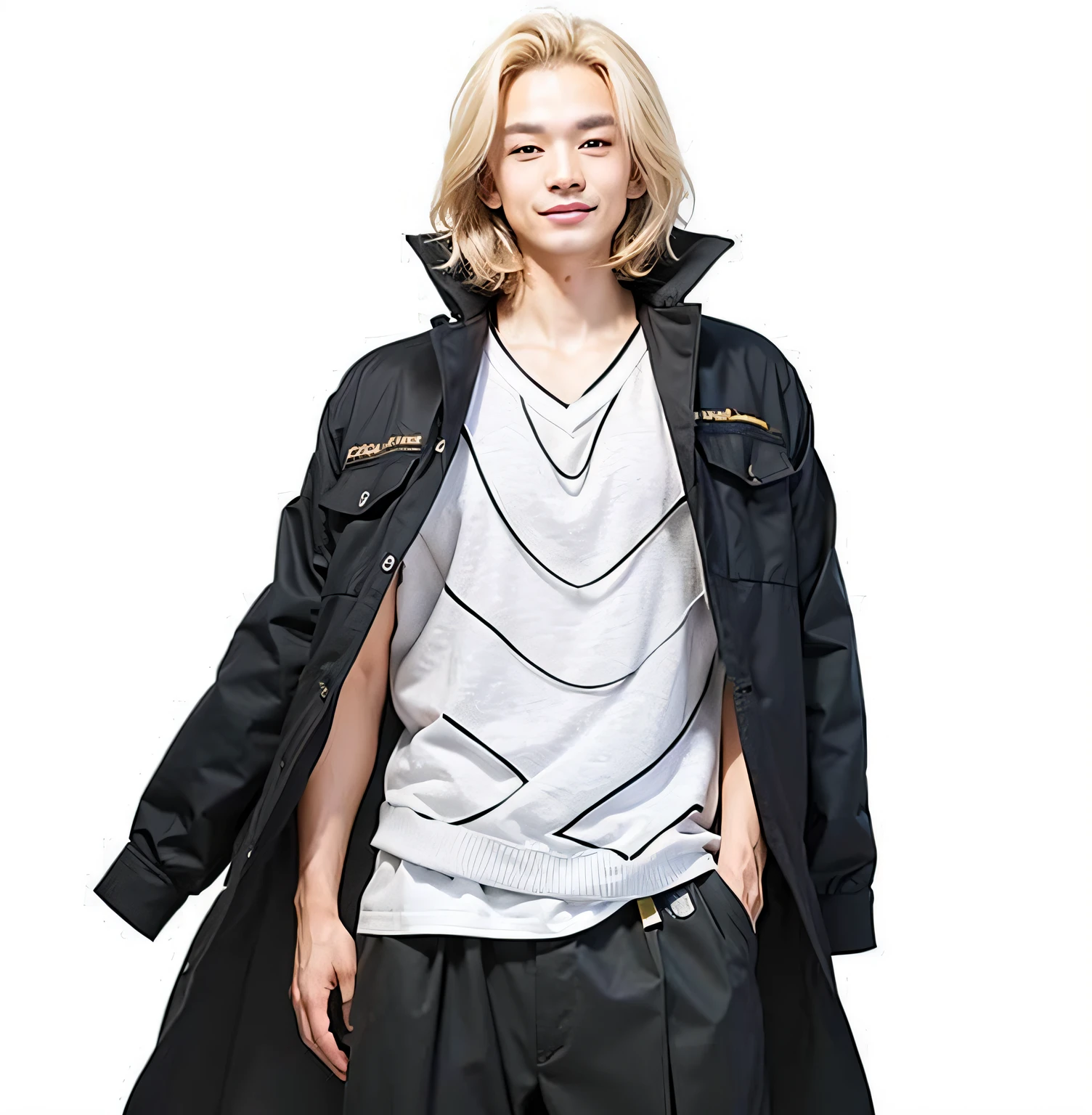 an asian man smiling with blonde hair, ultra realistic, high quality, detailed face