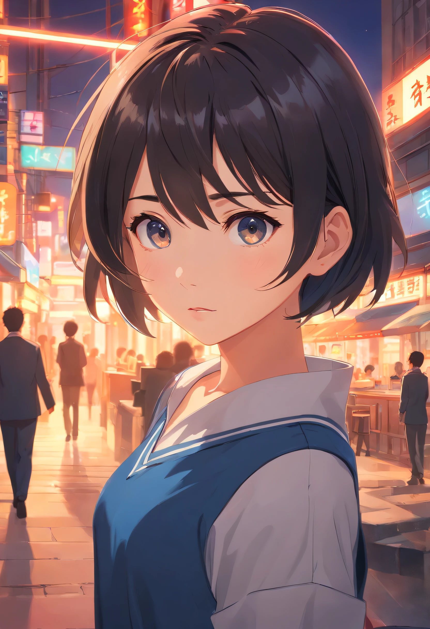 {Masterpiece},{Best quality},{1girll},nakeness ,Cute, Amazing, Beautiful detailed eyes, Black eyes, Short hair, Black hair,finedetail,Depth of field,Extremely detailed CG,Original, extremelydetailedwallpaper,Upper body, view the viewer