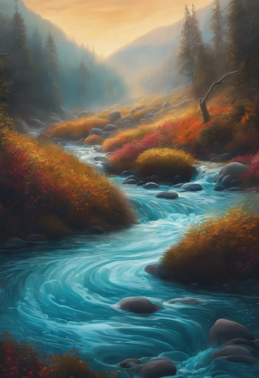 Illustration of bubbles in the water of a torrent