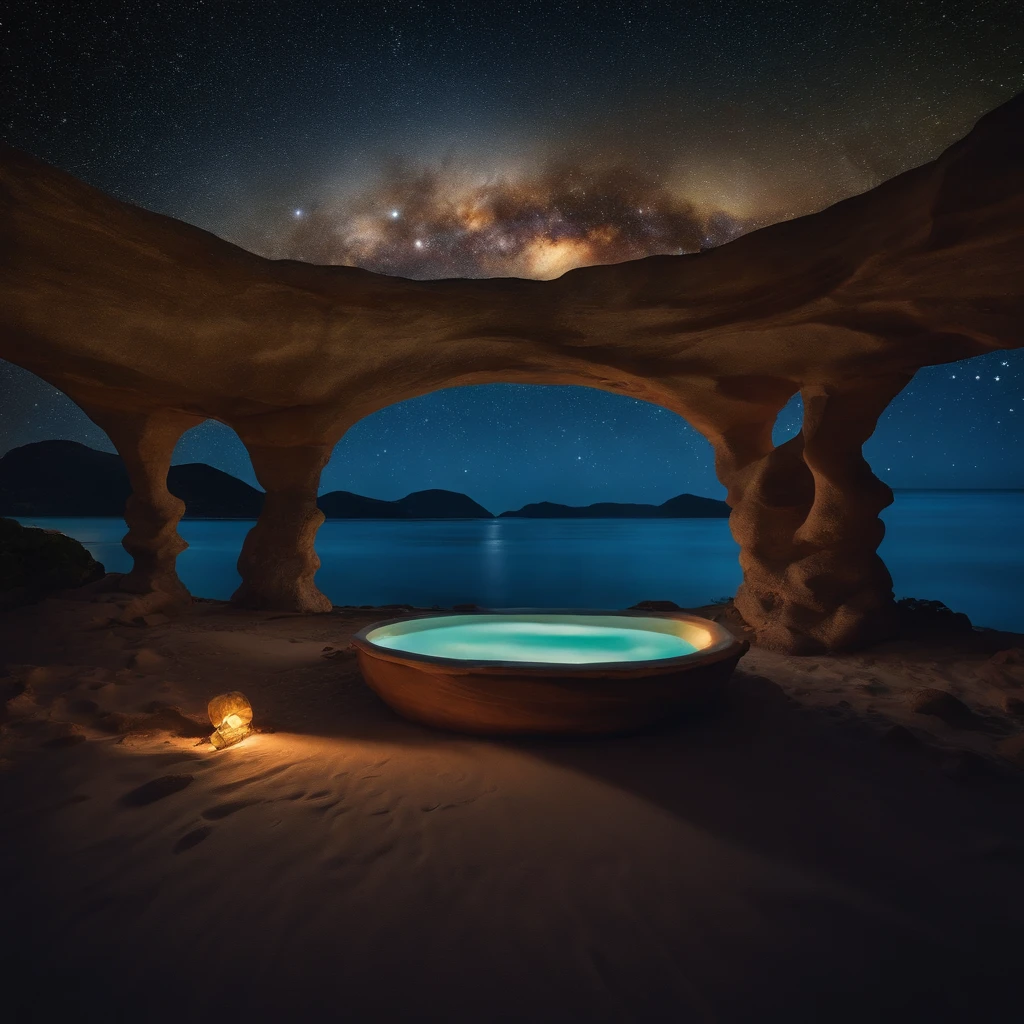 Master Parts、Superior Quality、superior image quality、The 8k quality、Beautiful pictures of the starry sky、magnifica、Arched Milky Way:1.9、Blue glowing sea、mermaids