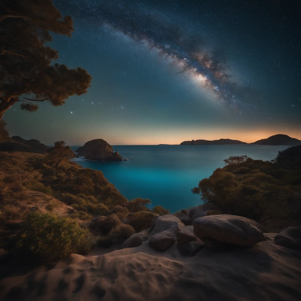 Master Parts、Superior Quality、superior image quality、The 8k quality、Beautiful pictures of the starry sky、magnifica、Arched Milky Way:1.9、Blue sea、mermaids:1.9