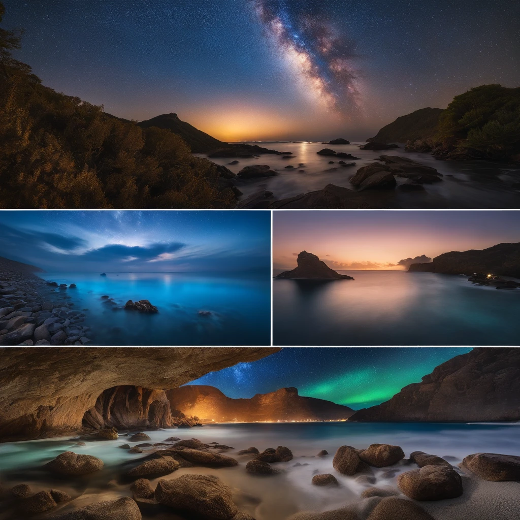 Master Parts、Superior Quality、superior image quality、The 8k quality、Beautiful pictures of the starry sky、magnifica、Arched Milky Way:1.9、Blue sea、mermaids:1.9