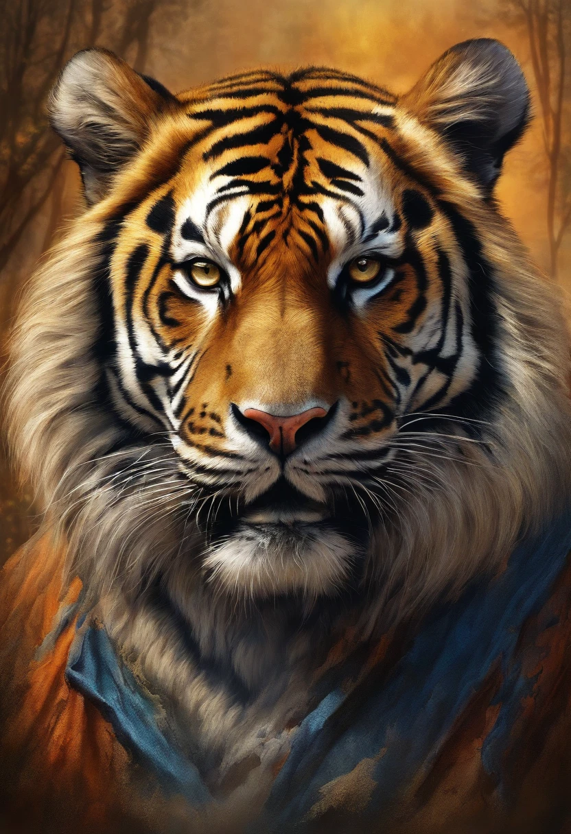 (best quality,4k,highres,masterpiece:1.2),ultra-detailed,(realistic,photorealistic,photo-realistic:1.37),HDR,UHD,studio lighting,ultra-fine painting,sharp focus,physically-based rendering,extreme detail description,professional,vivid colors,bokeh,cinematic,embroidered,evil tiger,fictional animal,equirectangular 360,king of the Planet earth,art by Michael Hutter,35mm photography,film,professional,highly detailed