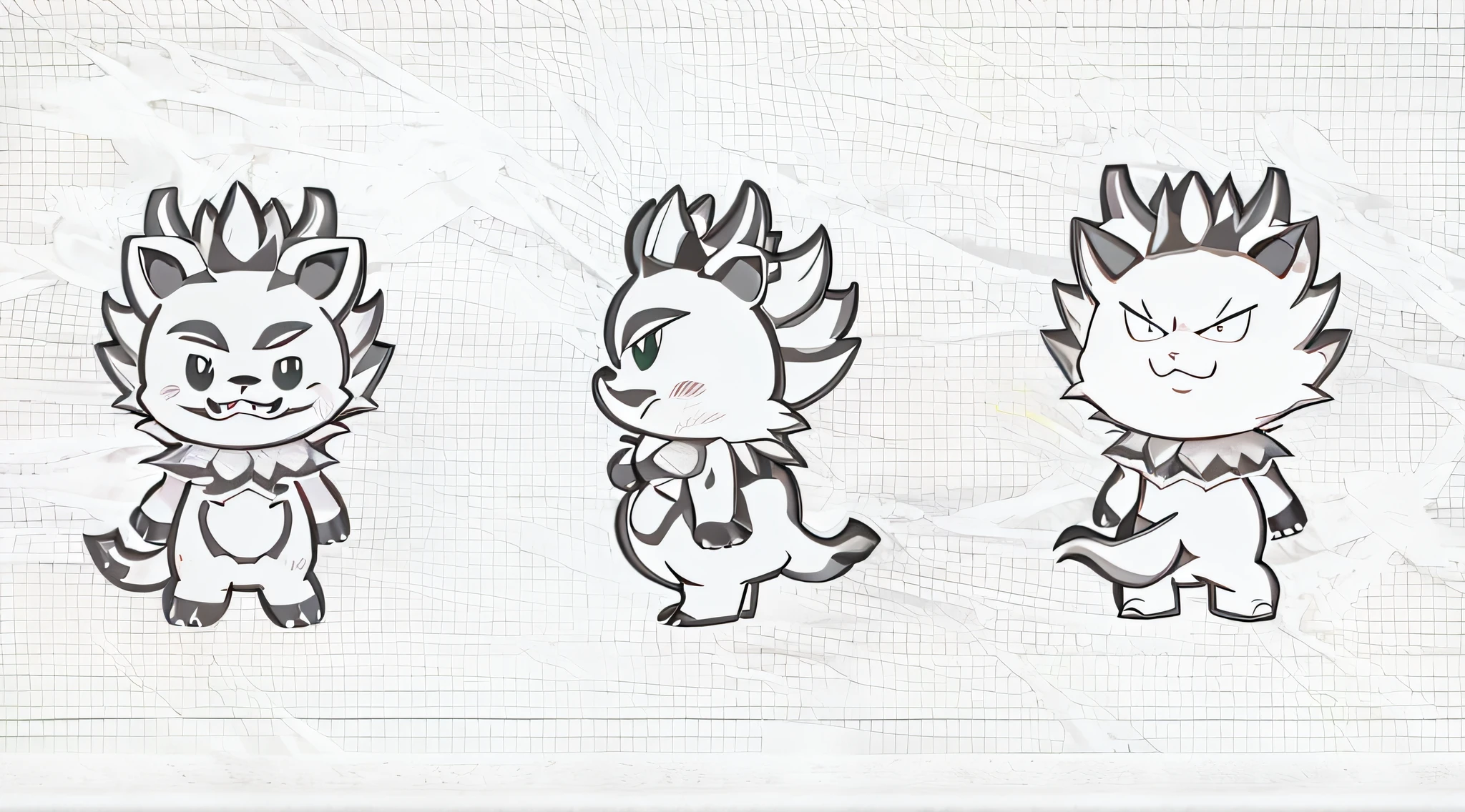 Three cartoon characters from Charizard and Charizard, thick black lineart, full body dragon concept, thick lineart, Simple lines of art, character turnaround, front back view and side view, character model sheet turnaround, style of cute pokemon, finished concept art, monster character design, variable lineart, stylized linework, fullbody shot turnaround
