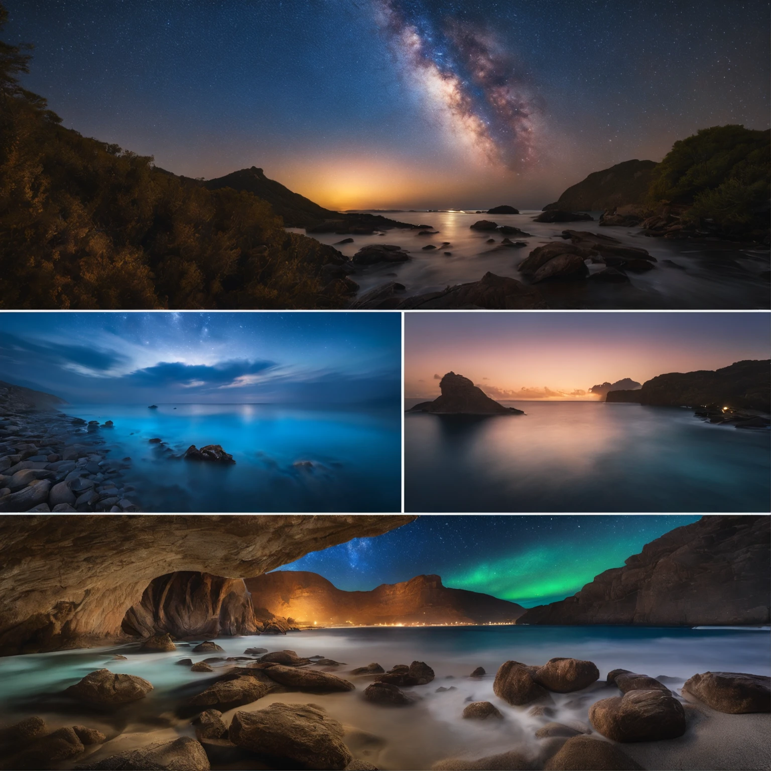 Master Parts、Superior Quality、superior image quality、The 8k quality、Beautiful pictures of the starry sky、magnifica、Arched Milky Way:1.9、Blue sea、mermaids:1.9