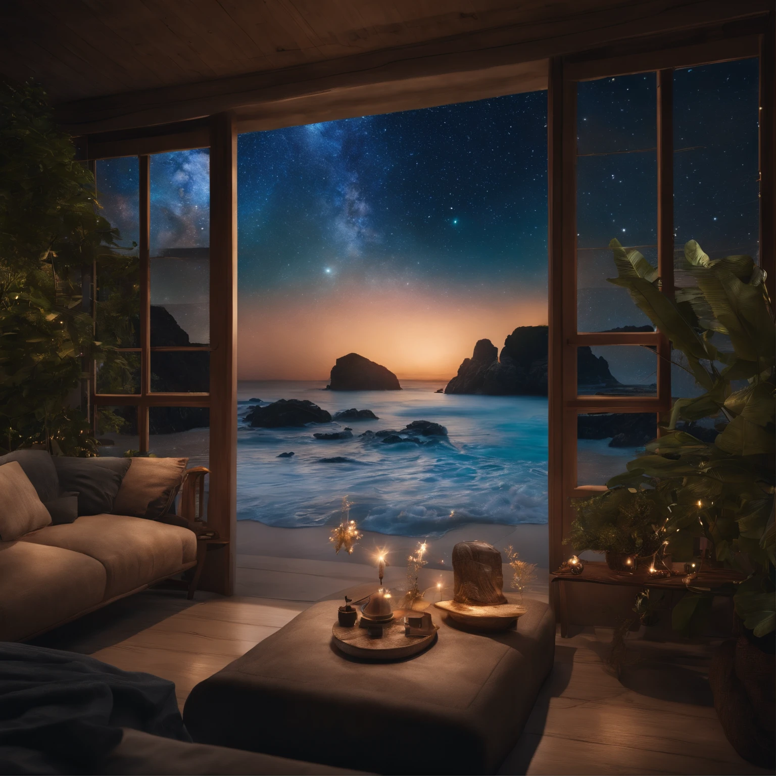 Master Parts、Superior Quality、superior image quality、The 8k quality、Beautiful pictures of the starry sky、magnifica、Arched Milky Way:1.9、Blue sea、mermaids:1.9