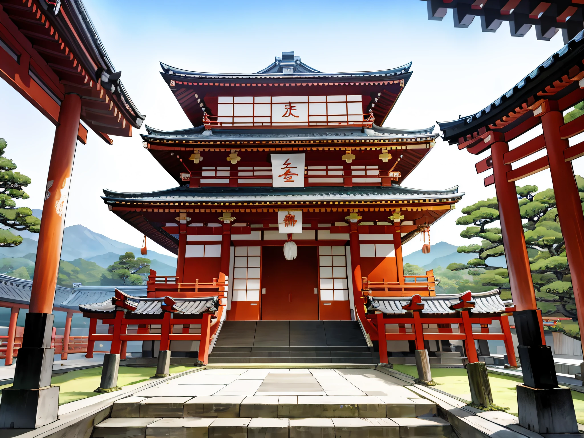 ((top quality, 8k, masterpiece, photo)), there is a large building with a clock tower at the top, front, Japan temple, temple, Katsura Masakazu front, Japan temple, Kumamoto, front, Hakusensha, large temple, Monokubo, Japan ancient architecture, monastery, Momoshiki Otsutsugi, inn, Edo period house, taken with Canon EOS 5D Mark IV --auto --s2