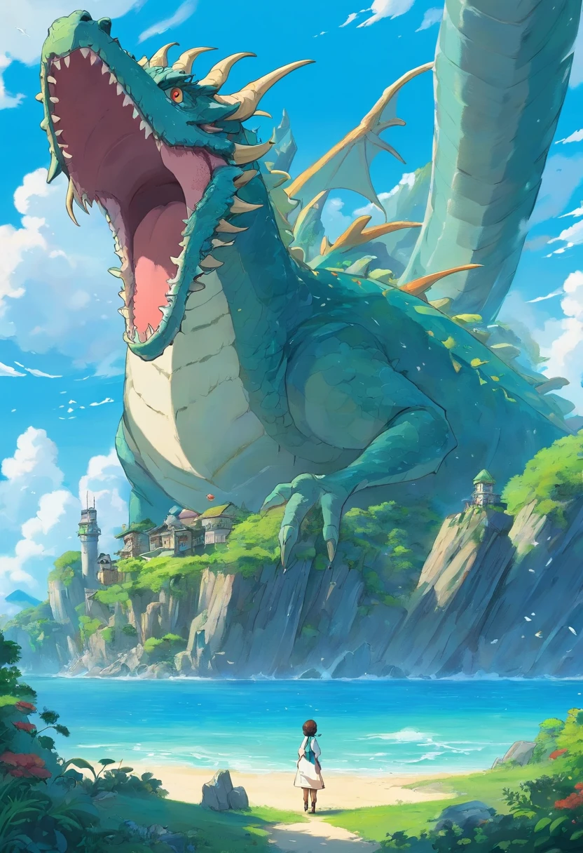 An island formed by the bones of giant sea dragons and beasts，Sea Islands，Island group，Water element in water，Huge animal bones，A majestic，spectacular，A wyvern swoops down，Ultra-long viewing angle，in a panoramic view，HighestQuali，Island background，Core Behemoth Island，Overlooking the perspective