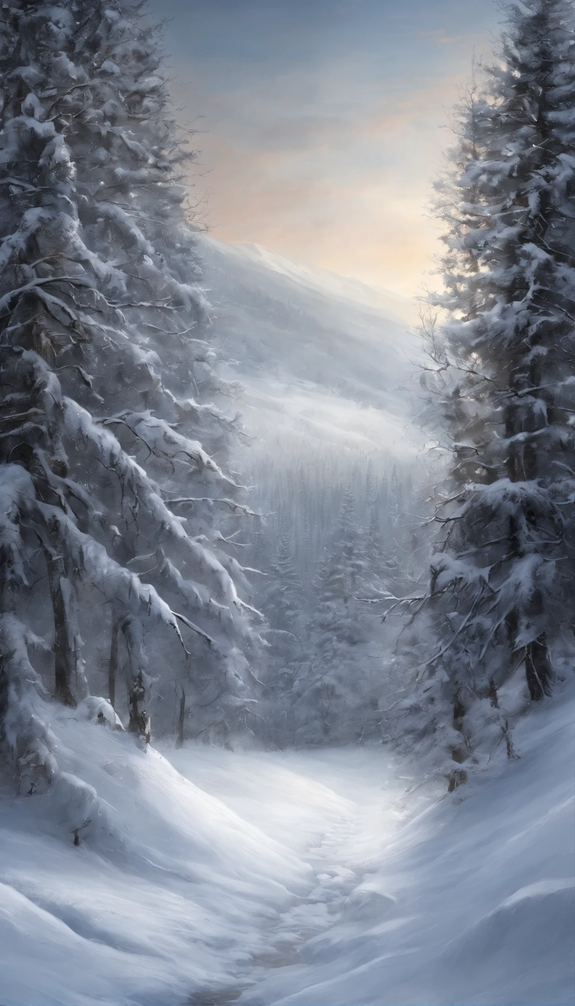 snow landscape，Back shadow，（The girl who left turned her back to the audience:1.1），中景 the scene is，独奏，（cabelos preto e longos），（without a hat），Wear a red cotton coat，Black boots，Go into the distance，Heavy snowfall，Roads to distant places，Trees wither in winter，blanketed in a mantle of snow，Winter tones，somber mood，The vista is a mountain，（Snowflakes drift in the endless sky），8k wallpaper，cinema4d，Cinematic lighting effects，light and shadow effect，Tyndall，rendering by octane，White balance，Unreal 5，Extremely detailed picture，light particules，depth of fields，tmasterpiece，realisticlying