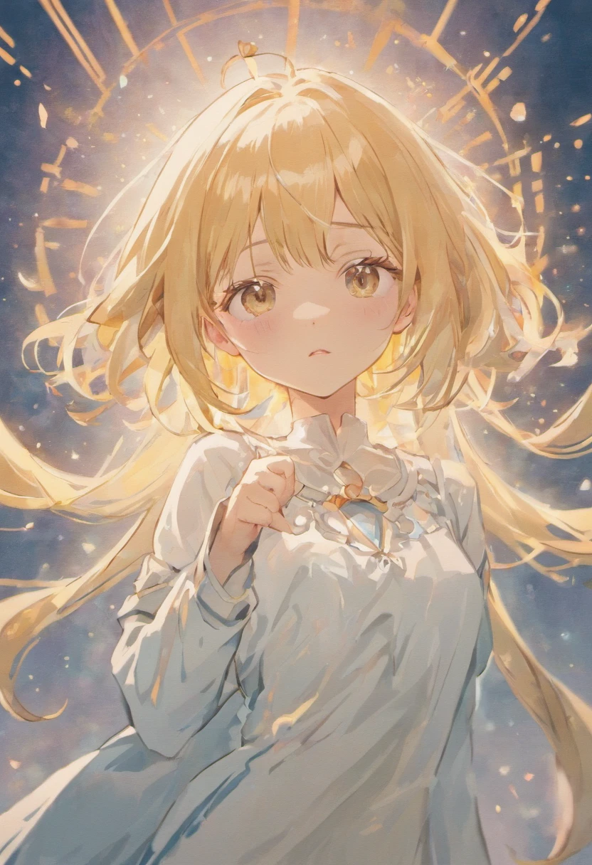 A girl,Wear white silk,blond hairbl