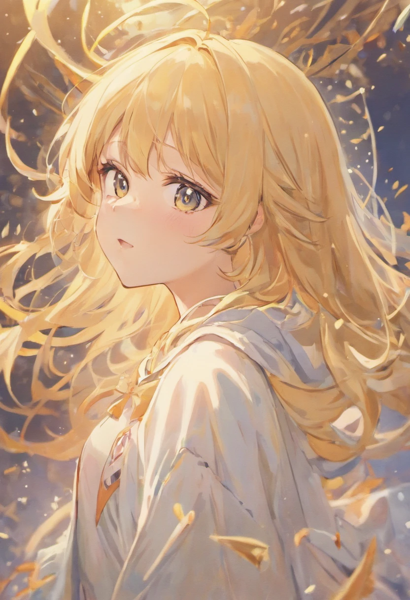 A girl,Wear white silk,blond hairbl