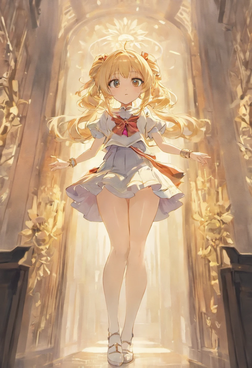 one-girl,Wear white tights,blond hairbl