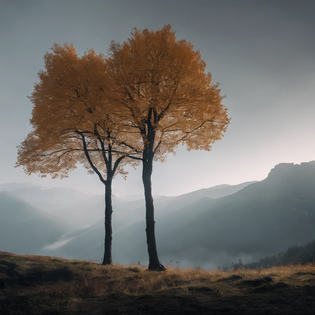 Alpine forest landscape photography，Rugged mountain roads，Clear and transparent lake，the trees，bushes，falling leaf，sun at dawn，Blurred vision，Cliffs and mountains，desolated，Aloneness，Cold，foggy sky，Not dazzling morning sun，Nightmare vision，Dark fantasy plot，Perfect and excellent composition，8K分辨率，the detail，limitations，Close-up ultra-wide angle shot，realisticlying，stunning skies,Colorful clouds float，true to life, Pubic area is clear, flawless perfection, Digital SLR, 1024, 2048, 4096, A detailed, Sharp, best qualtiy, high qulity, absurderes，unmanned background，The is very detailed、Detailed lighting shadows，Trends on ArtStation、iintricate、high detal、dramatics、（Volumetriclighting：1.2）hdr shot。（Close-up，Super deep view，ultra-wide-angle，Microfocal length lens：1.2）（realisticlying：1.4）tmasterpiece、high high quality、Beautiful photography，globalillumination