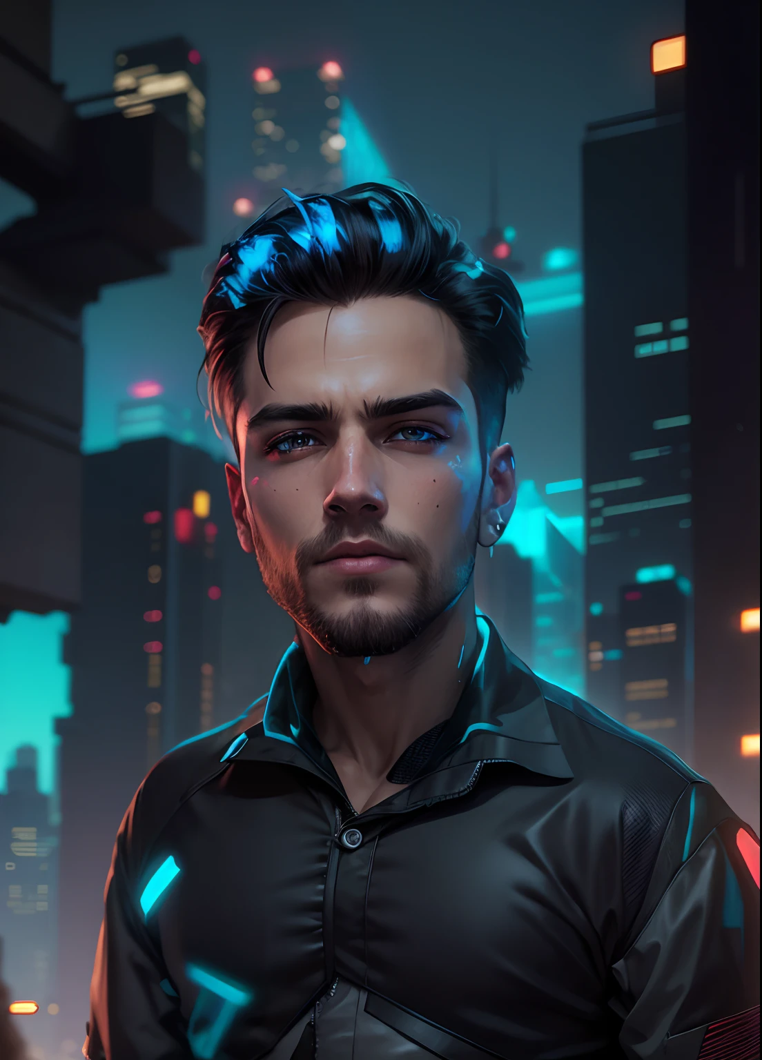 Change background cyberpunk handsome boy, realistic face, change clothes, night view, 8k resolution ultra realistic,