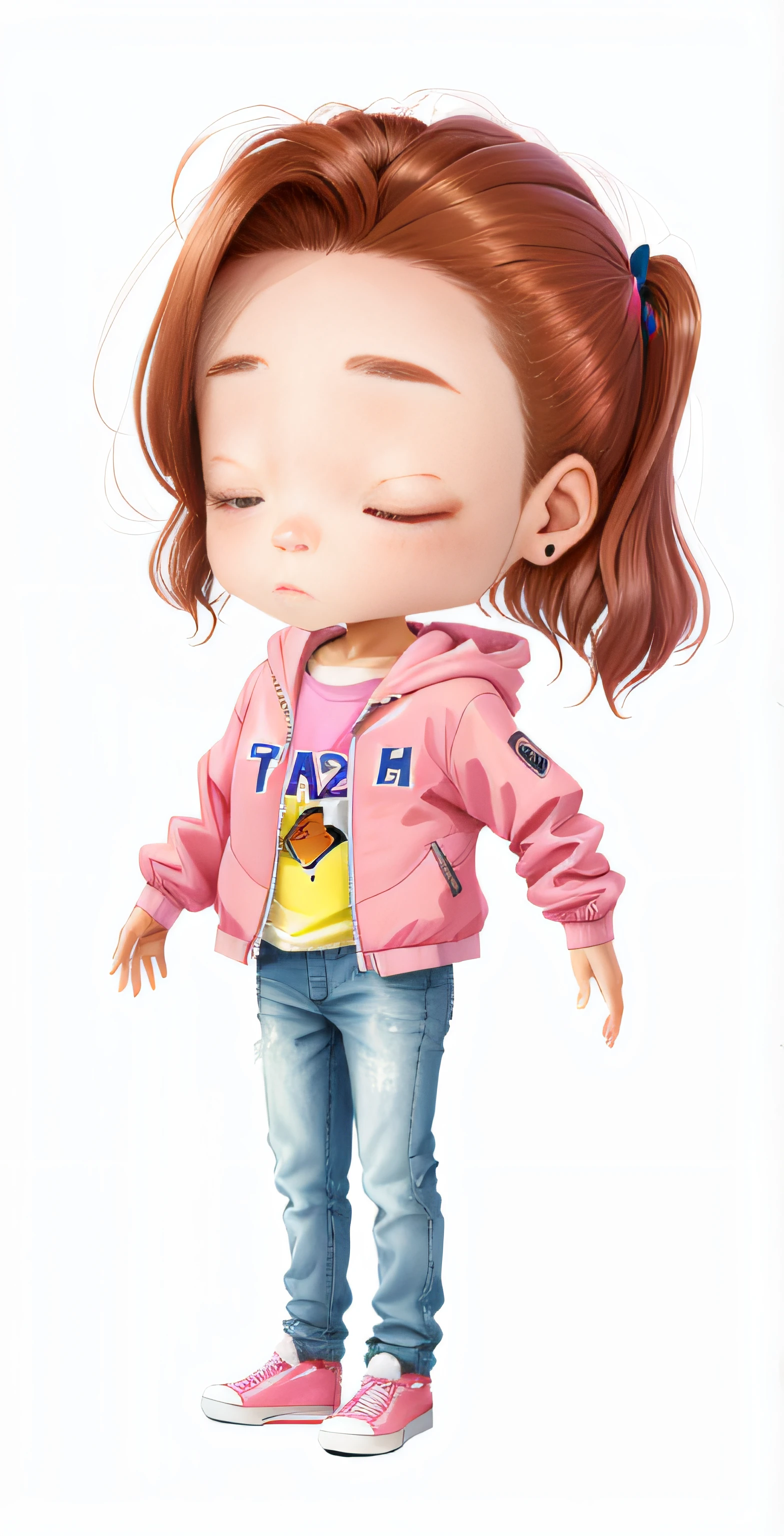 Girl with brown hair and pink jacket,