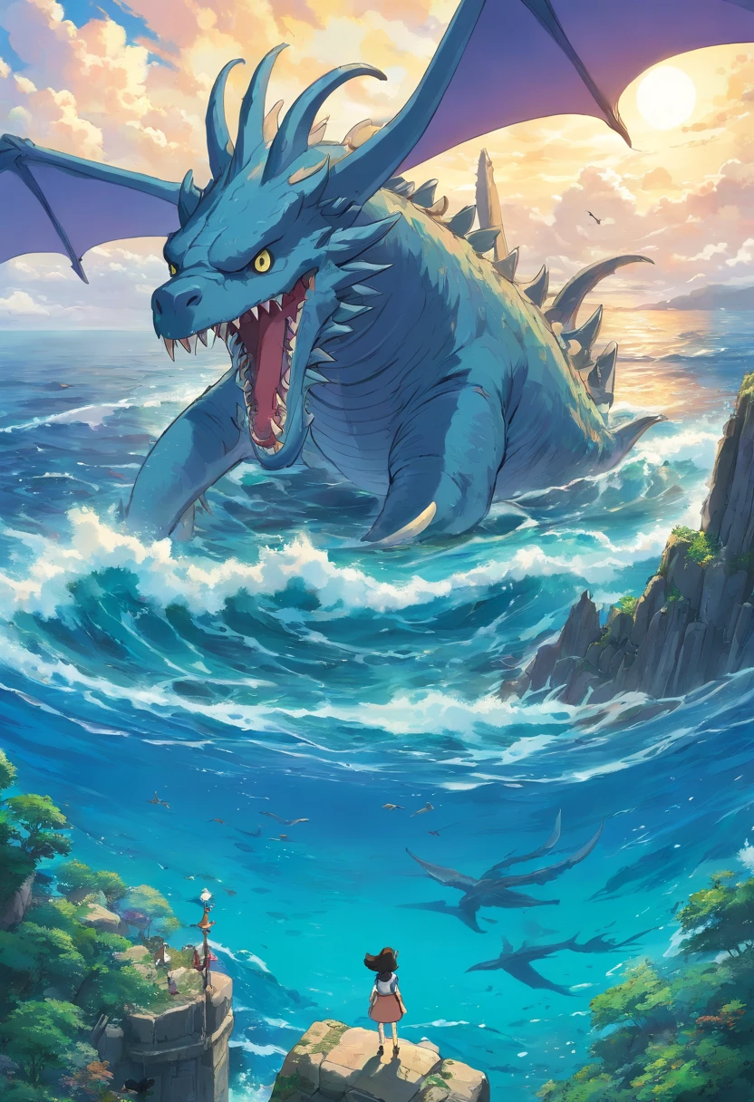 Huge sea beast bones sank into the sea，Sea Islands，Wyvern of the sky，Overlooking the perspective