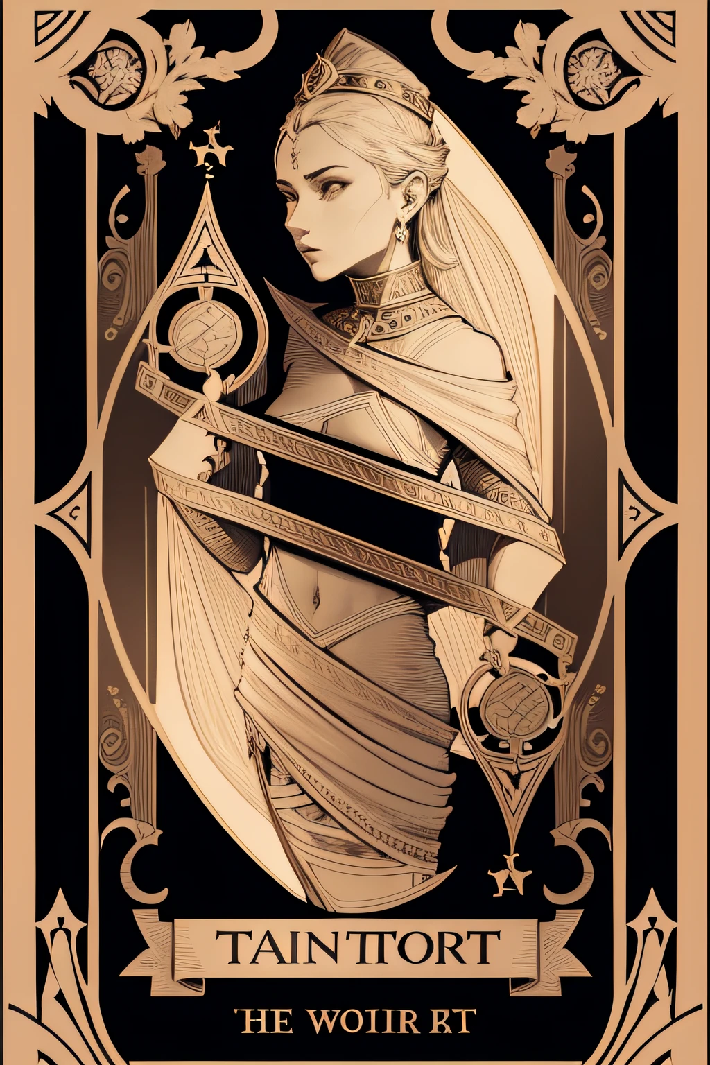 tarot card with thin border and curved design