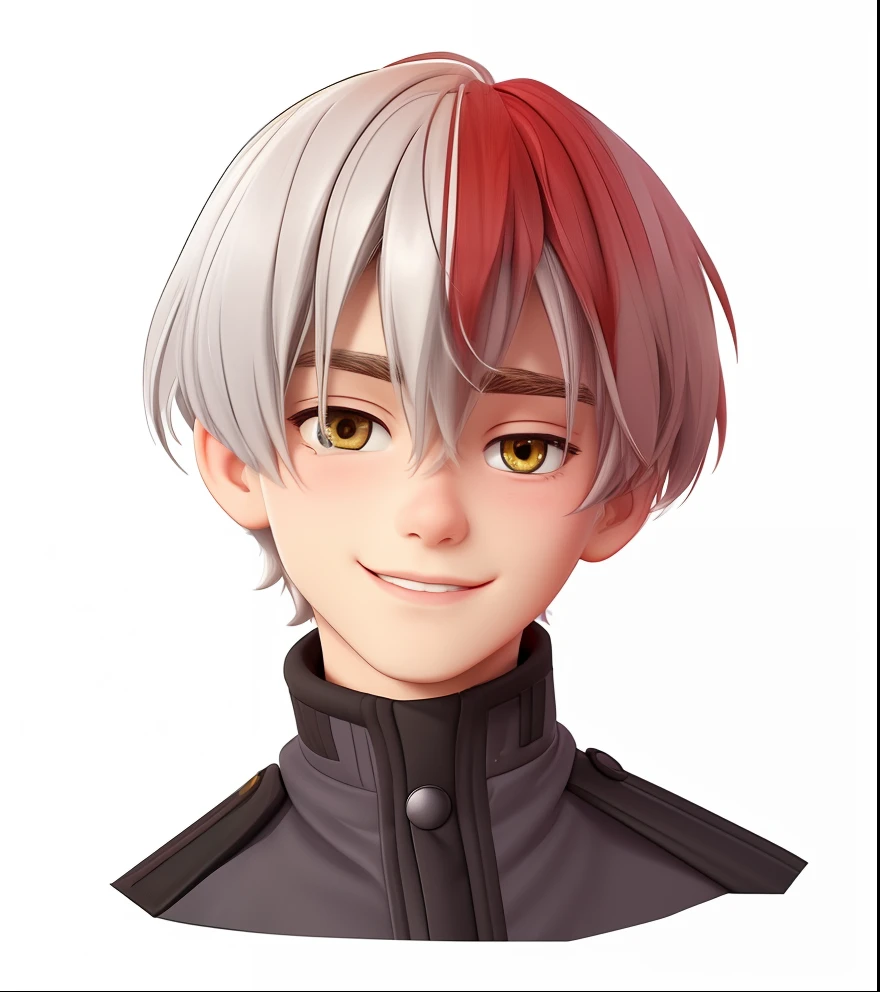 A young man of 18 years old, White hair cute and handsome, cartoon, yellow background