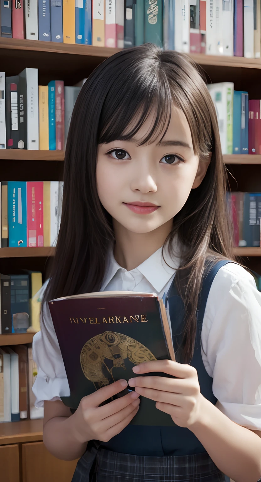 1girl, (raw photo:1.2), (photorealistic:1.4), beautiful girl, high resolution, very detail, best quality, masterpiece, ((school girl wear school uniform)), illustration, 8k wallpaper, 16 years old, (wearing glasses), ((sitting on chair and reading a book)), ((full body)), converse shoes with knee high sock, at library, wide angle