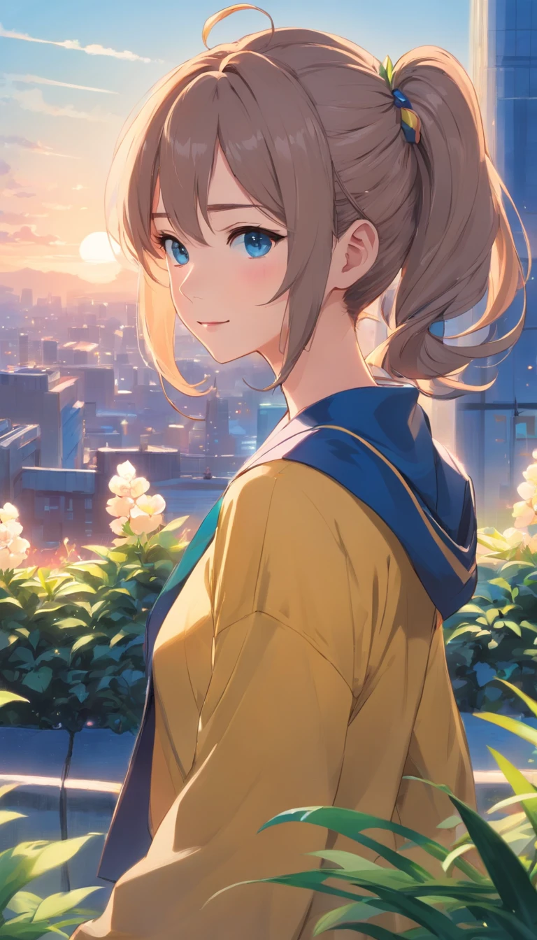 Best quality at best,tmasterpiece,The is very detailed,Face details,8K, detailed back ground,1girll,独奏,Silver hair,eBlue eyes,pigtails,long whitr hair,wavey hair,voluminous hair,pony tails,french braid,Blushlush,ssmile,Shawl,Chinese city,Chinese service,the night,themoon,scenecy,high place,horizon,ventania,wind blown,flowerbed,looking at viewert