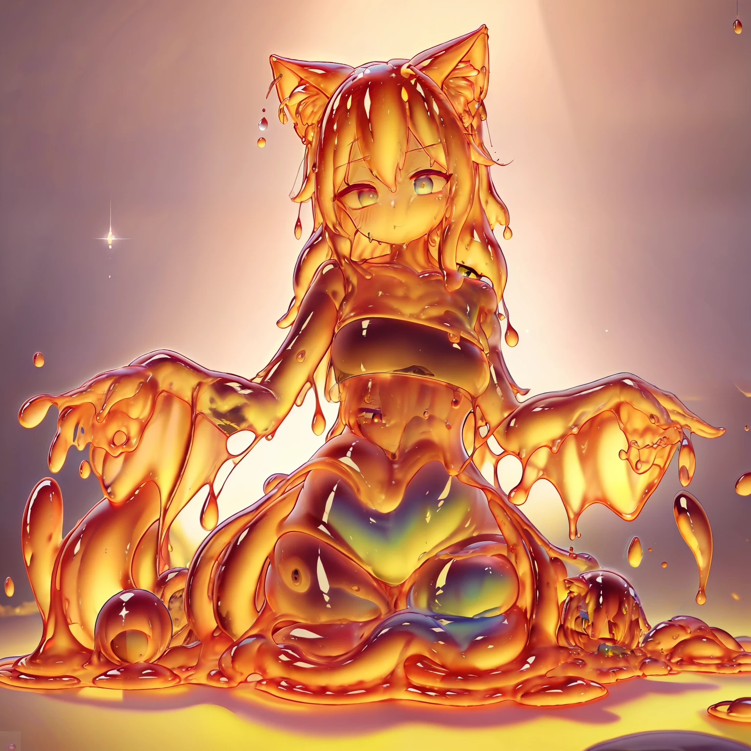 multicolored hair, colored inner hair, gradient hair, ahoge, curly hair, very long hair, bone hair ornament, cat hair ornament, multicolored eyes, empty eyes, dilated pupils, hollow eyes, symbol-shaped pupils, aqua eyes, gradient eyes, amber eyes, colored eyelashes, longeyelashes, fox ears, cat ears, smile, shy, Surrealism, anime, sparkle, glowing light, jpeg artifacts, first-person view, cowboy shot, 8k, super detail, 16k, 8k, best quality, high quality, super detail, masterpiece,