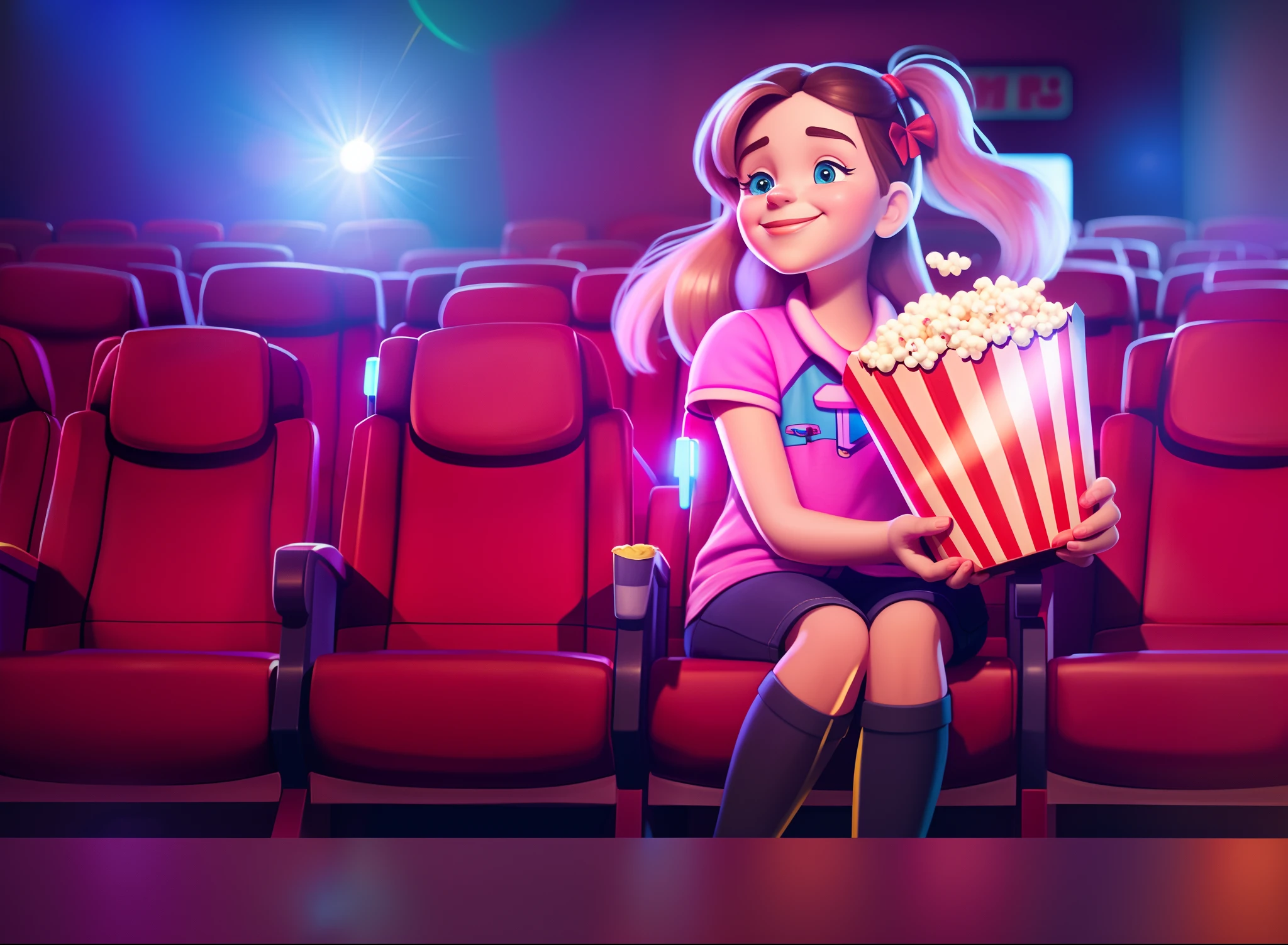 movie theater， girl, Popcorn bucket， character concept portrait of me, cartoony， character headshot portrait, detailed character portrait, character portrait of me, Realistic art style, full body character portrait, full body character portrait, a character portrait, Portrait of Max Caulfield, stylized portrait, Character portrait, official character art, Character art portrait, 8K