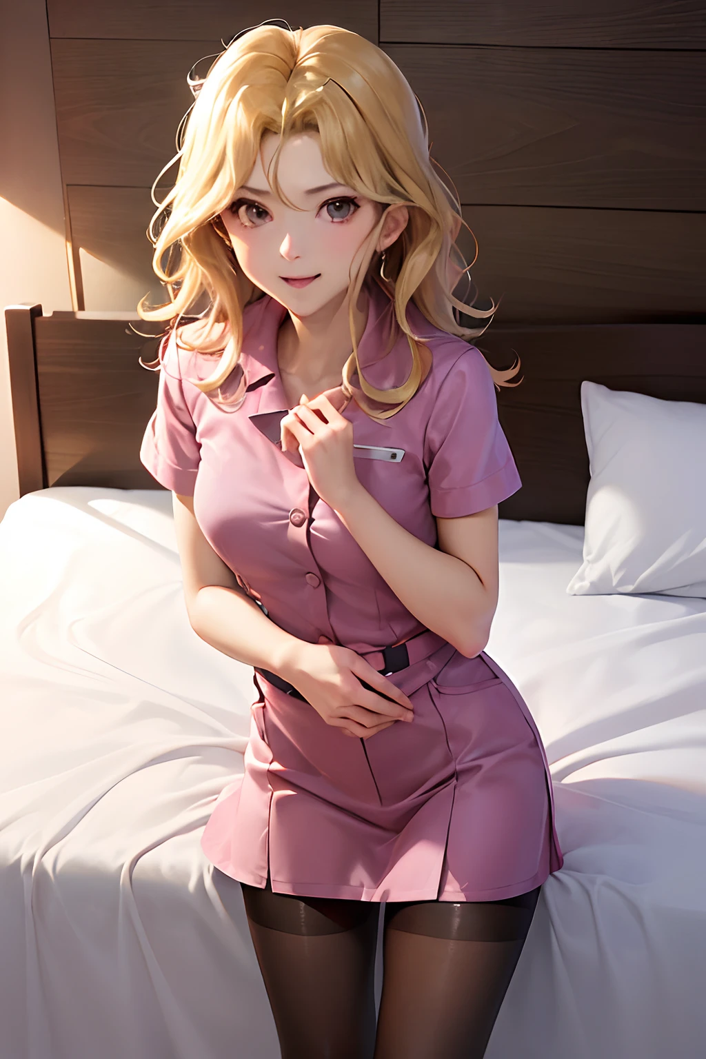 (masutepiece, Best Quality:1.2), Cowboy Shot, Solo, 1girl in, Valentine's Day in May, embarassed expression、 Looking at Viewer, ((nurse's outfit)), 、((pantyhose))、、natta、Hospital Room、on the beds、(Show underwear)、((Show nakedness))、Open your crotch