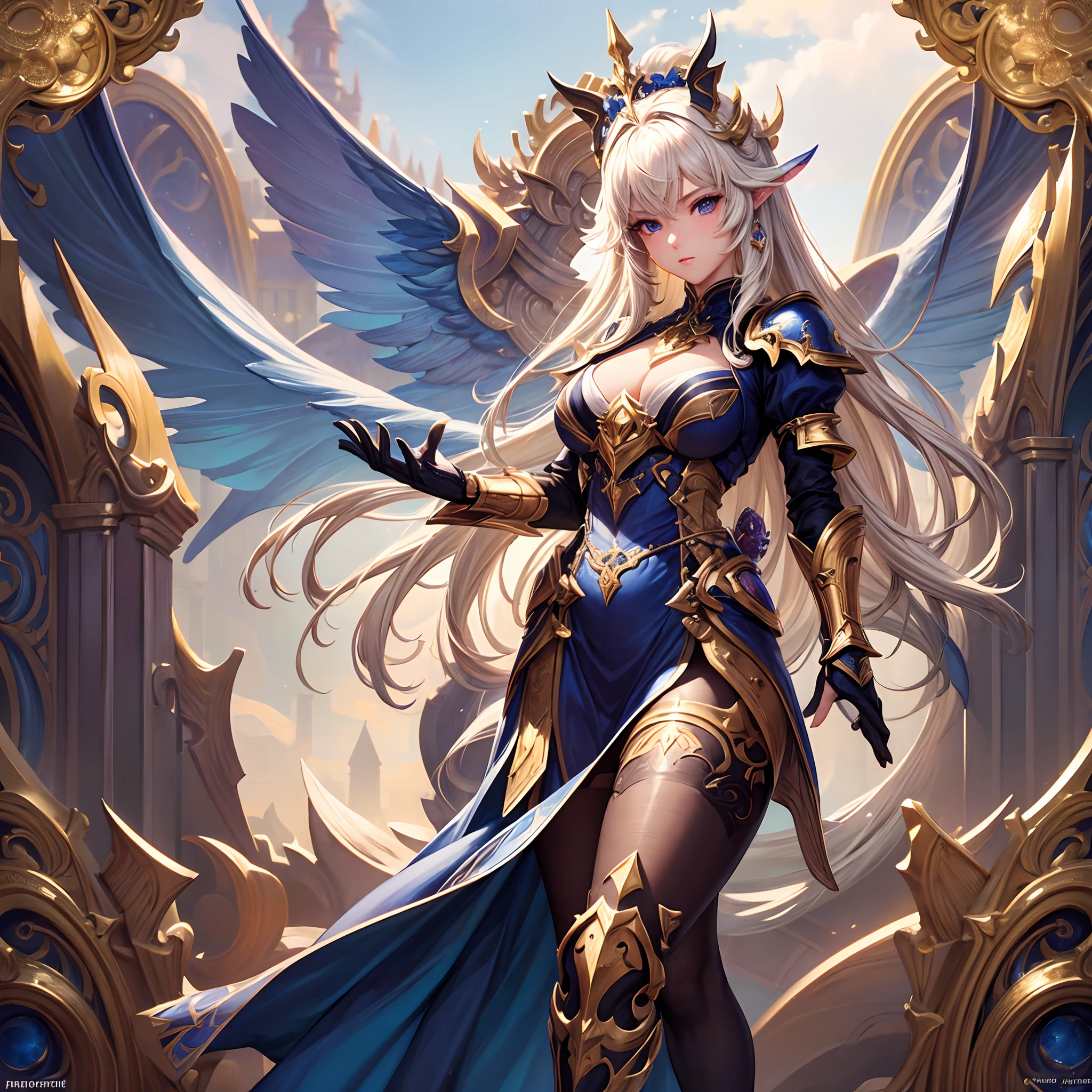 ((Masterpiece, Highest quality)), Detailed face, perfectly proportions, full bodyesbian, Full of details,Beautiful paladin girl,estilo fantasia,lacepantyhose,Extremely beautiful,High Balance, Natural light