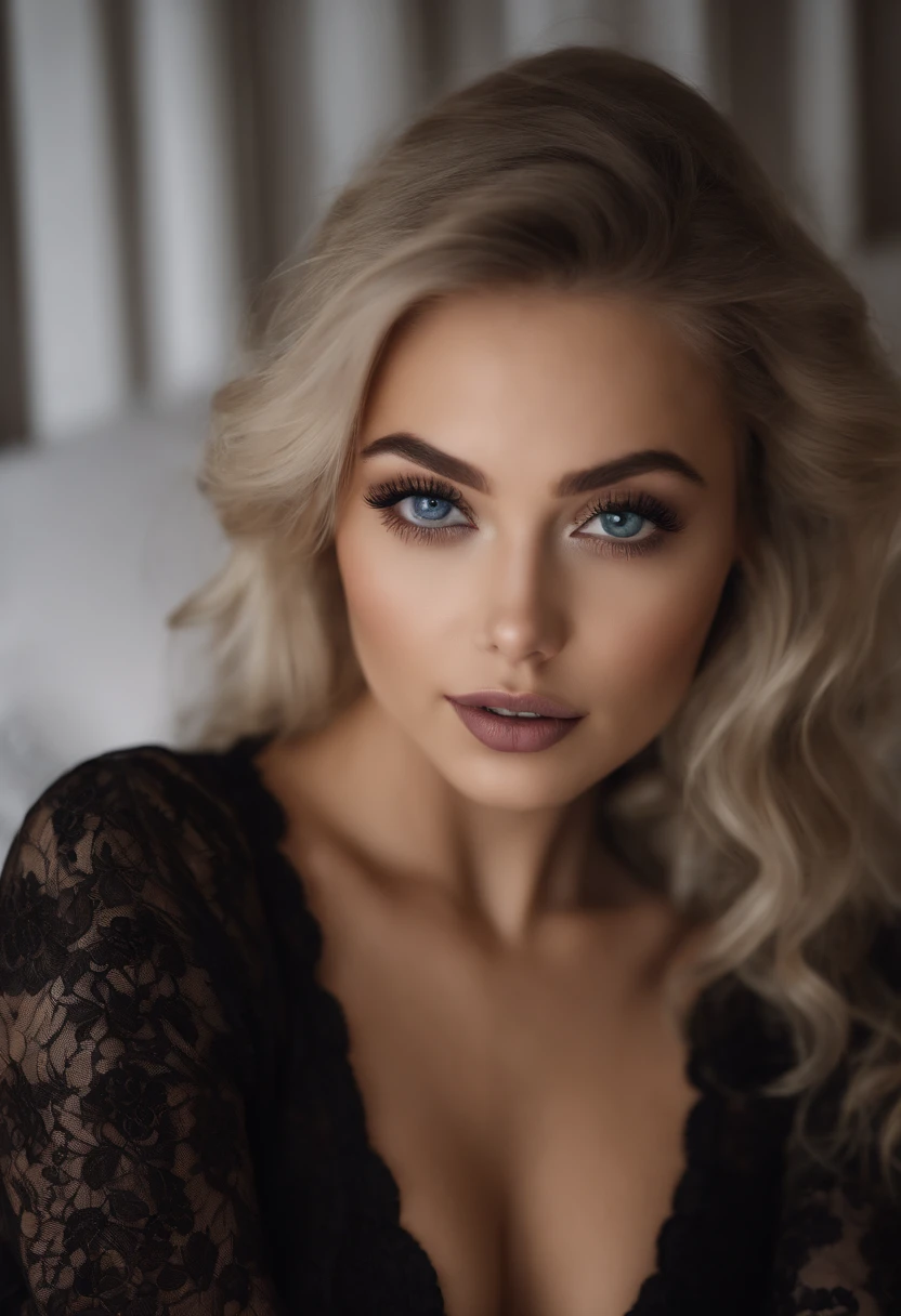 woman with black lace panties, Sexy girl with blue eyes, portrait sophie mudd, portrait corinna kopf, blonde hair and large eyes, Selfie einer jungen Frau, Augen im Schlafzimmer, Violet Myers, ohne Make-up, Natural makeup, Blick direkt in die Kamera, Gesicht mit Artgram, dezentes Make-up, Stunning full body shot, im Schlafzimmer, Spaltung,nsfw